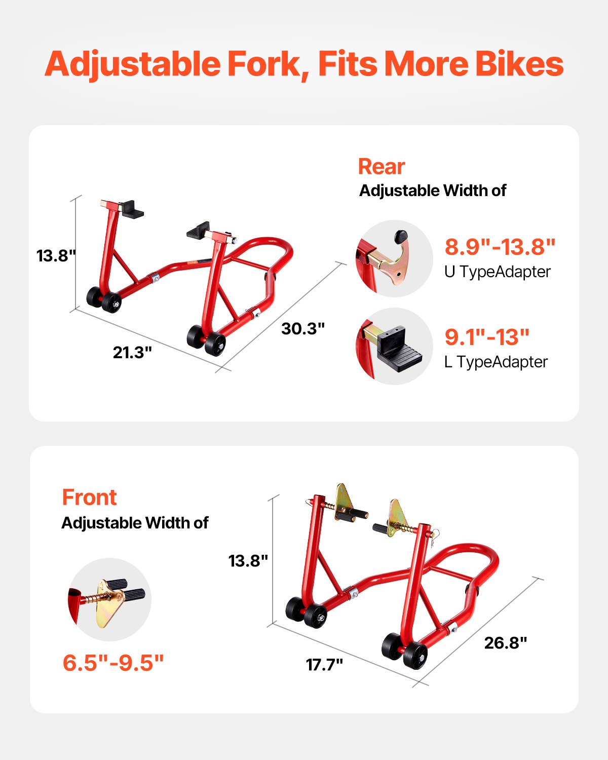 Motorcycle Stand Lift 850lbs Front Rear Combo Dual-Fork U+L Swingarm Spool Red
