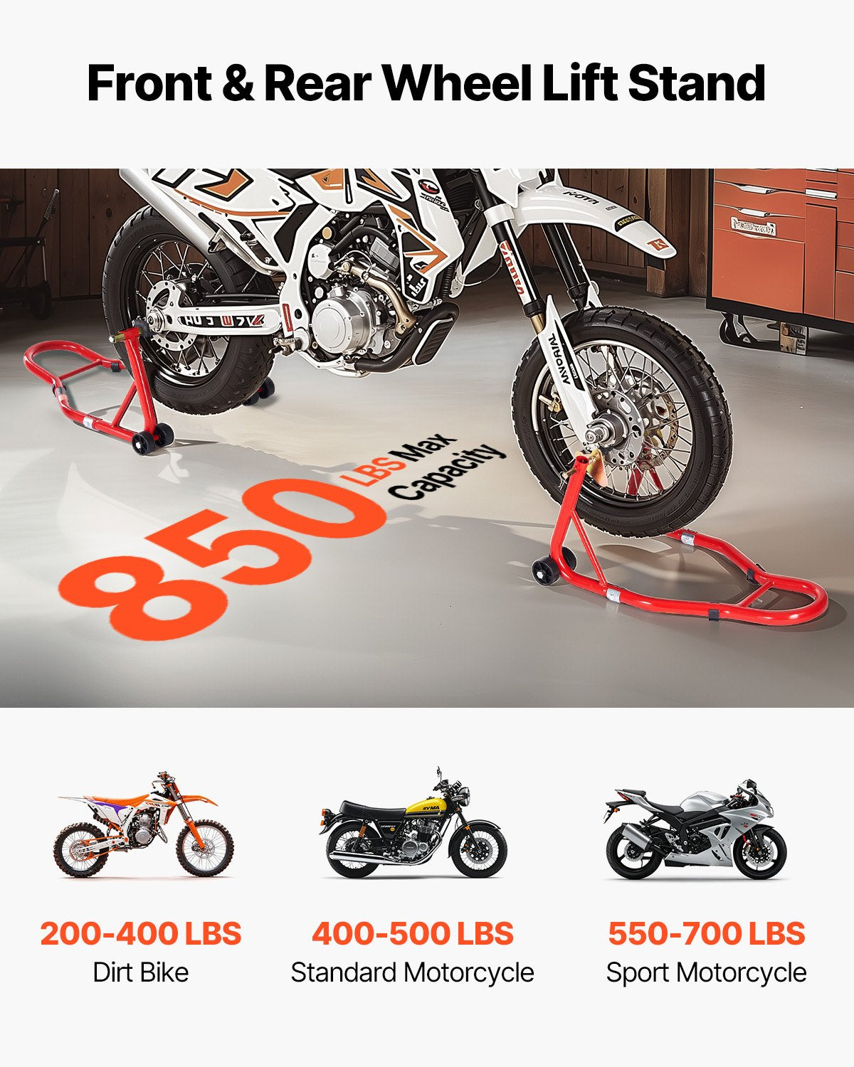 Motorcycle Stand Lift 850lbs Front Rear Combo Dual-Fork U+L Swingarm Spool Red