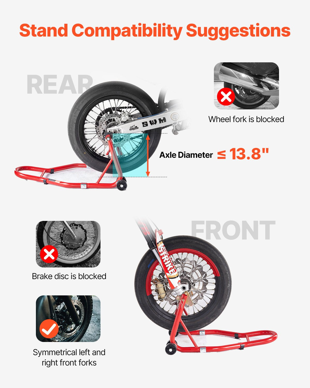 Motorcycle Stand Lift 850lbs Front Rear Combo Dual-Fork U+L Swingarm Spool Red