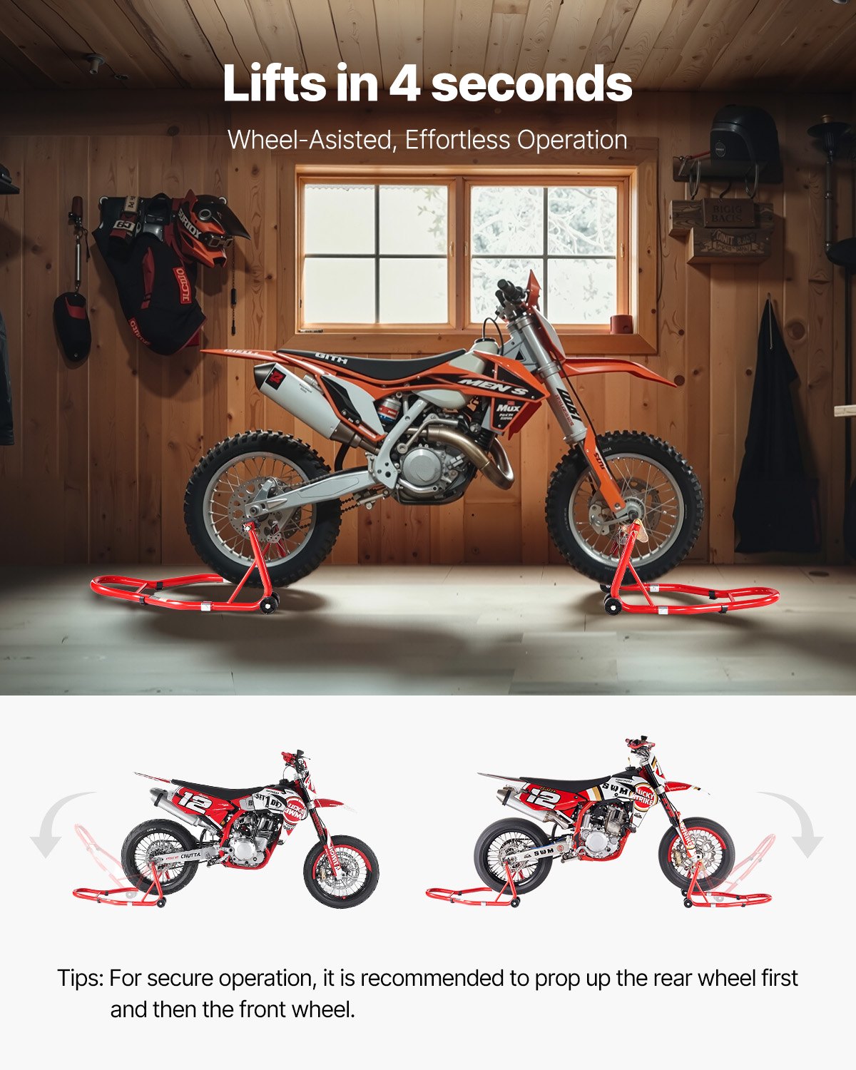 Motorcycle Stand Lift 850lbs Front Rear Combo Dual-Fork U+L Swingarm Spool Red