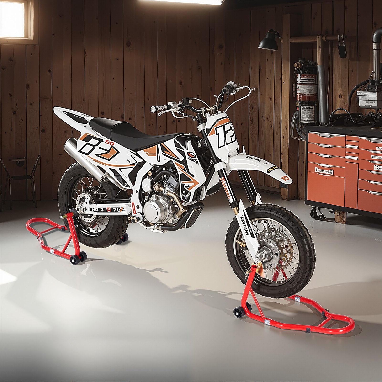 Motorcycle Stand Lift 850lbs Front Rear Combo Dual-Fork U+L Swingarm Spool Red