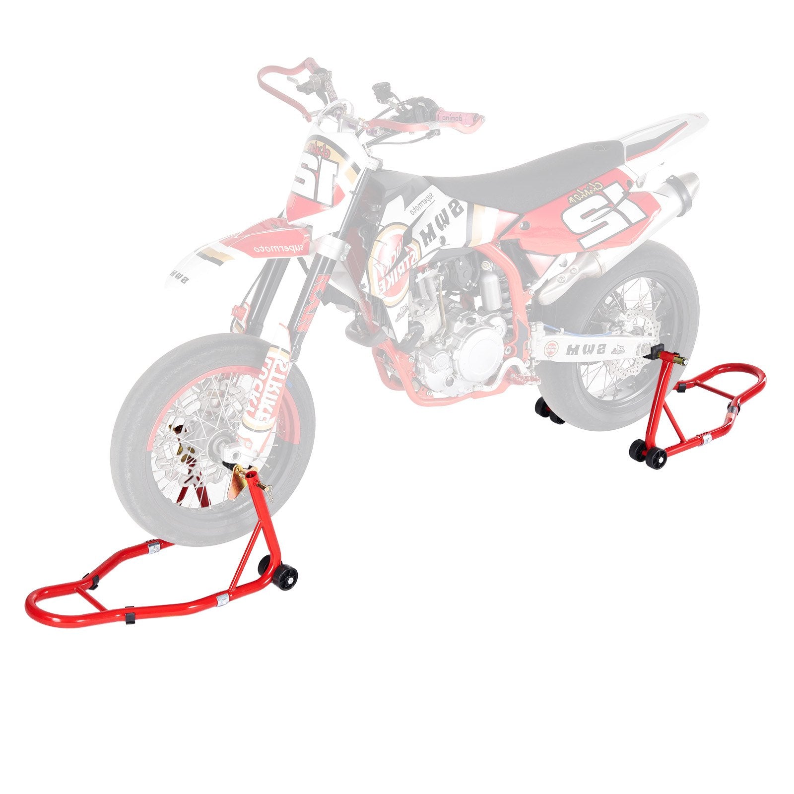 Motorcycle Stand Lift 850lbs Front Rear Combo Dual-Fork U+L Swingarm Spool Red