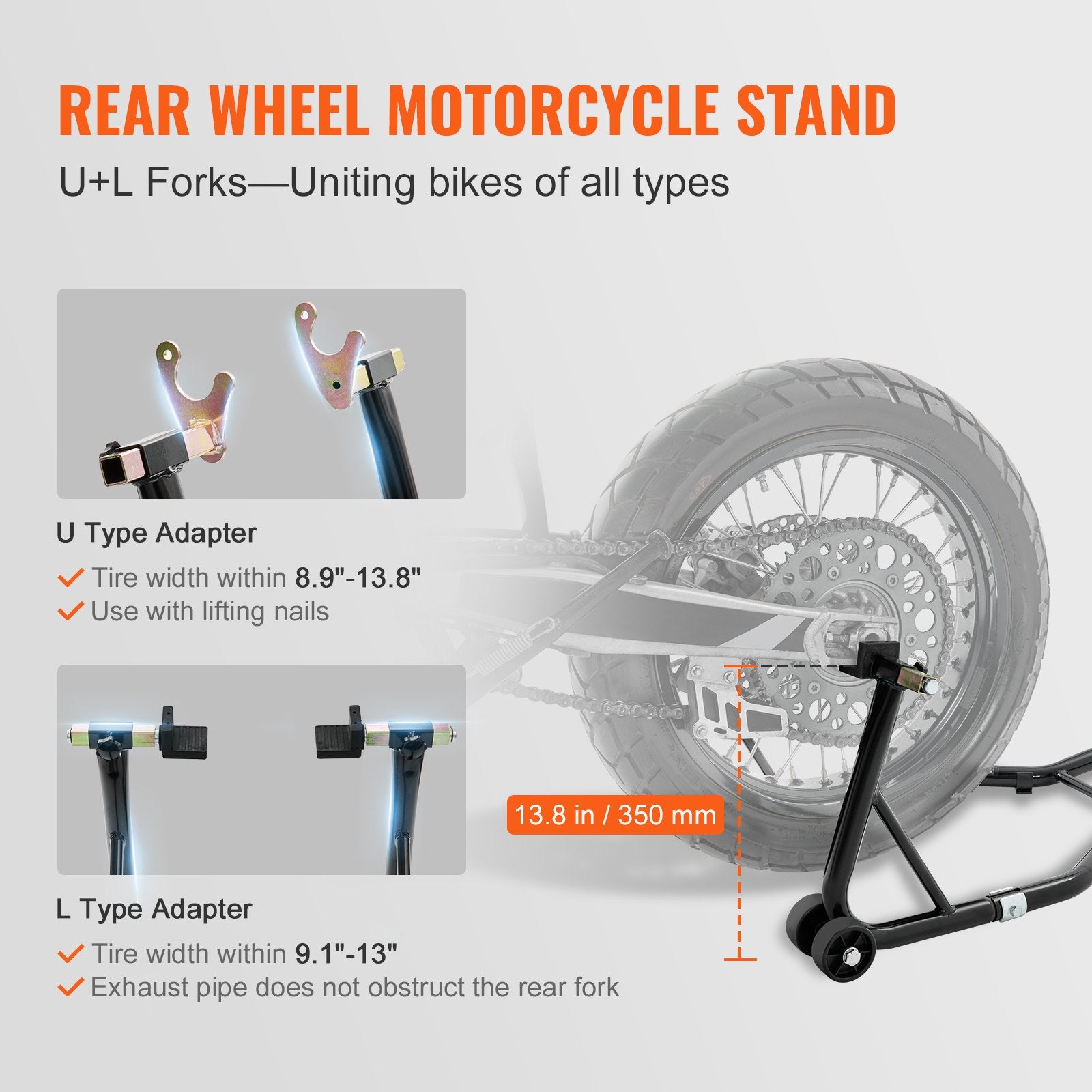 Motorcycle Stand Lift 0.39 Ton Front Rear Combo U+L Fork Swingarm Spool Black