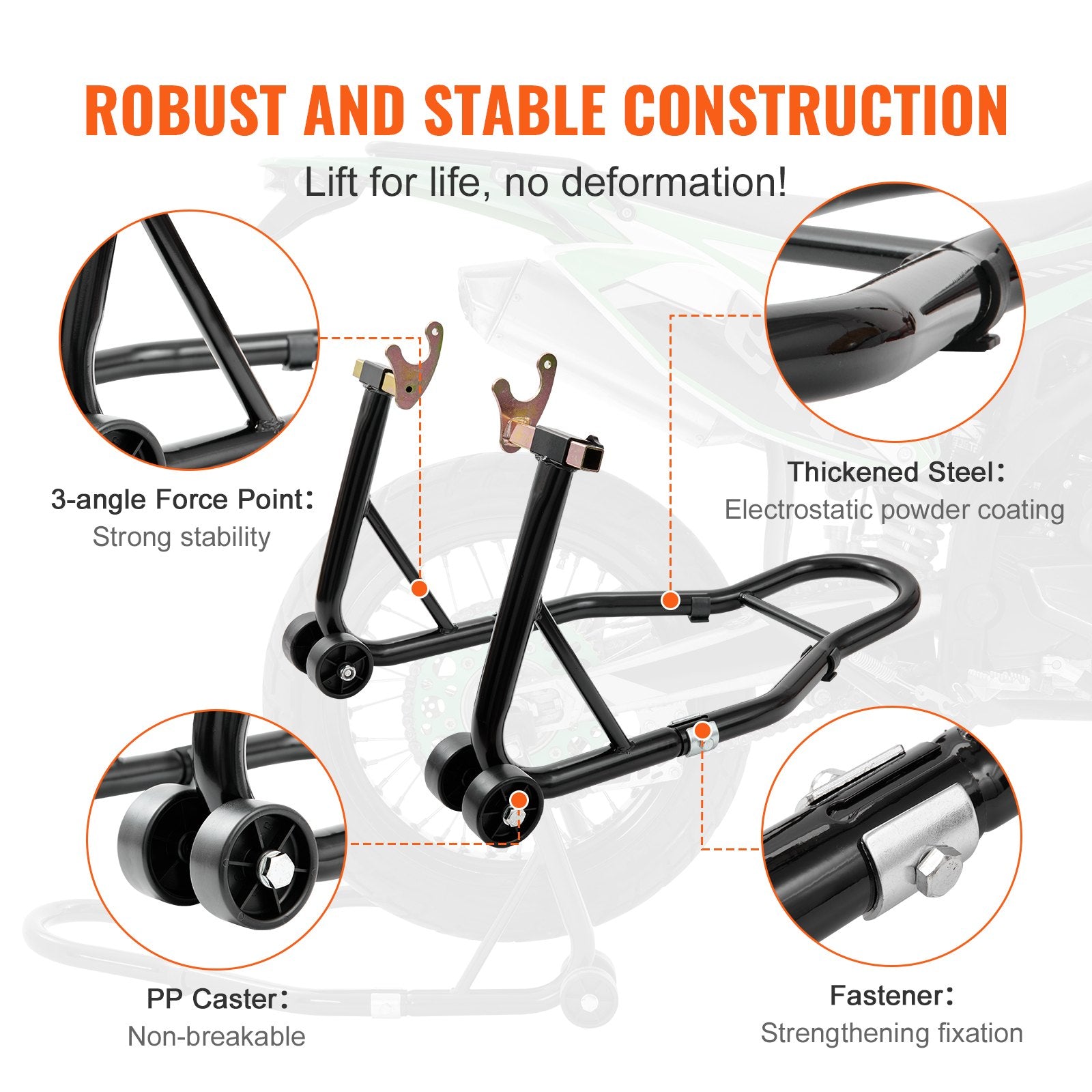 Motorcycle Stand Lift 0.39 Ton Front Rear Combo U+L Fork Swingarm Spool Black