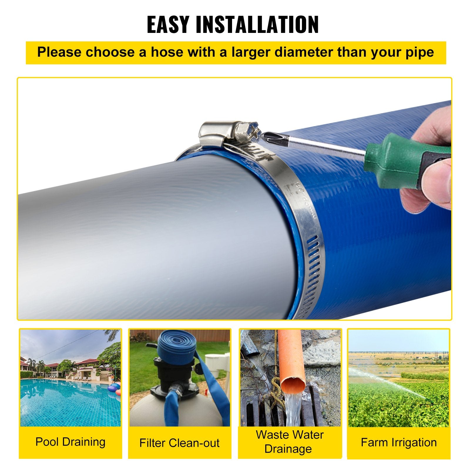 51mm x 32m PVC Lay Flat Discharge Hose Heavy Duty Backwash Drain Hose Blue