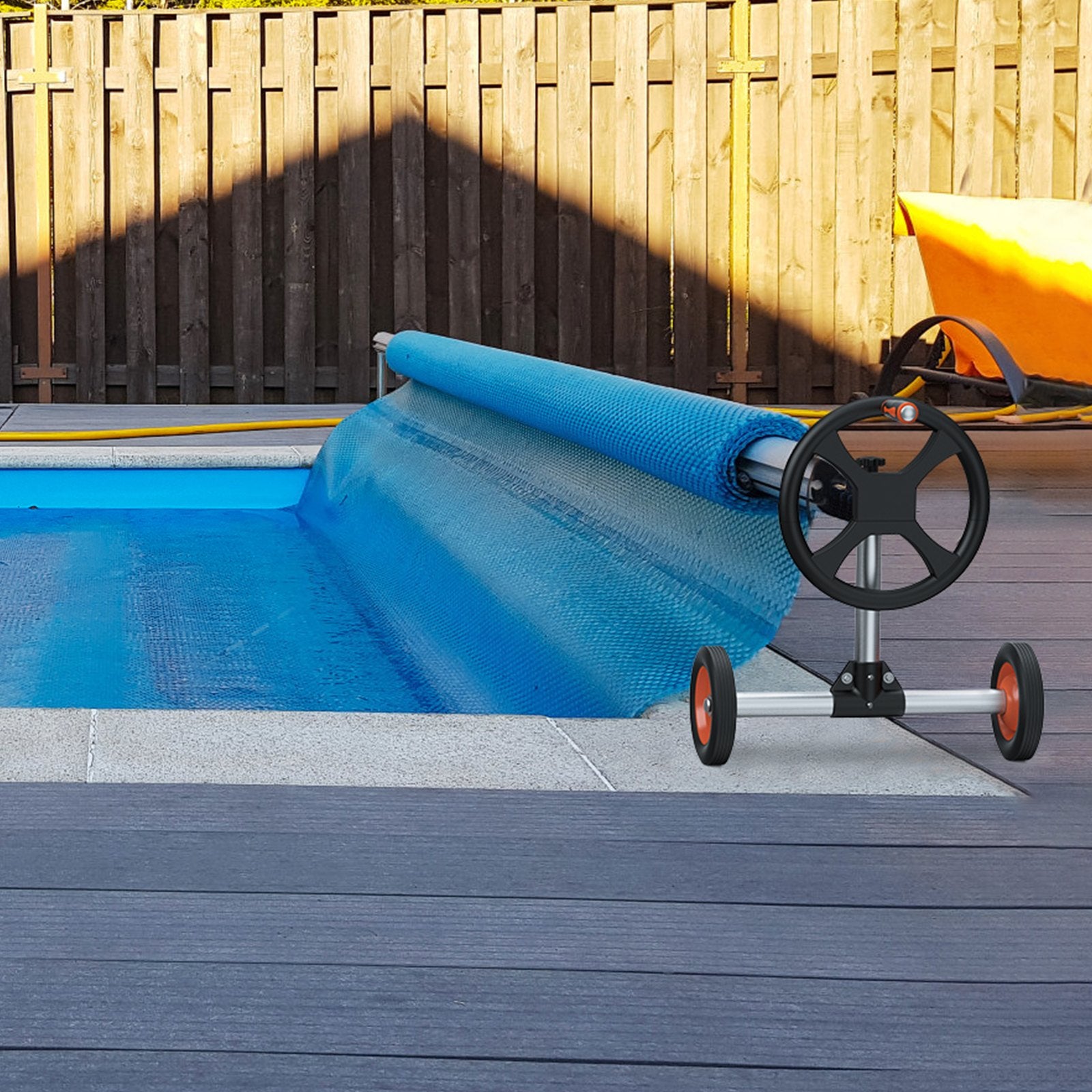 Pool Cover Reel Aluminum Solar 22ft with Rubber Wheels and Sandbags for Pools