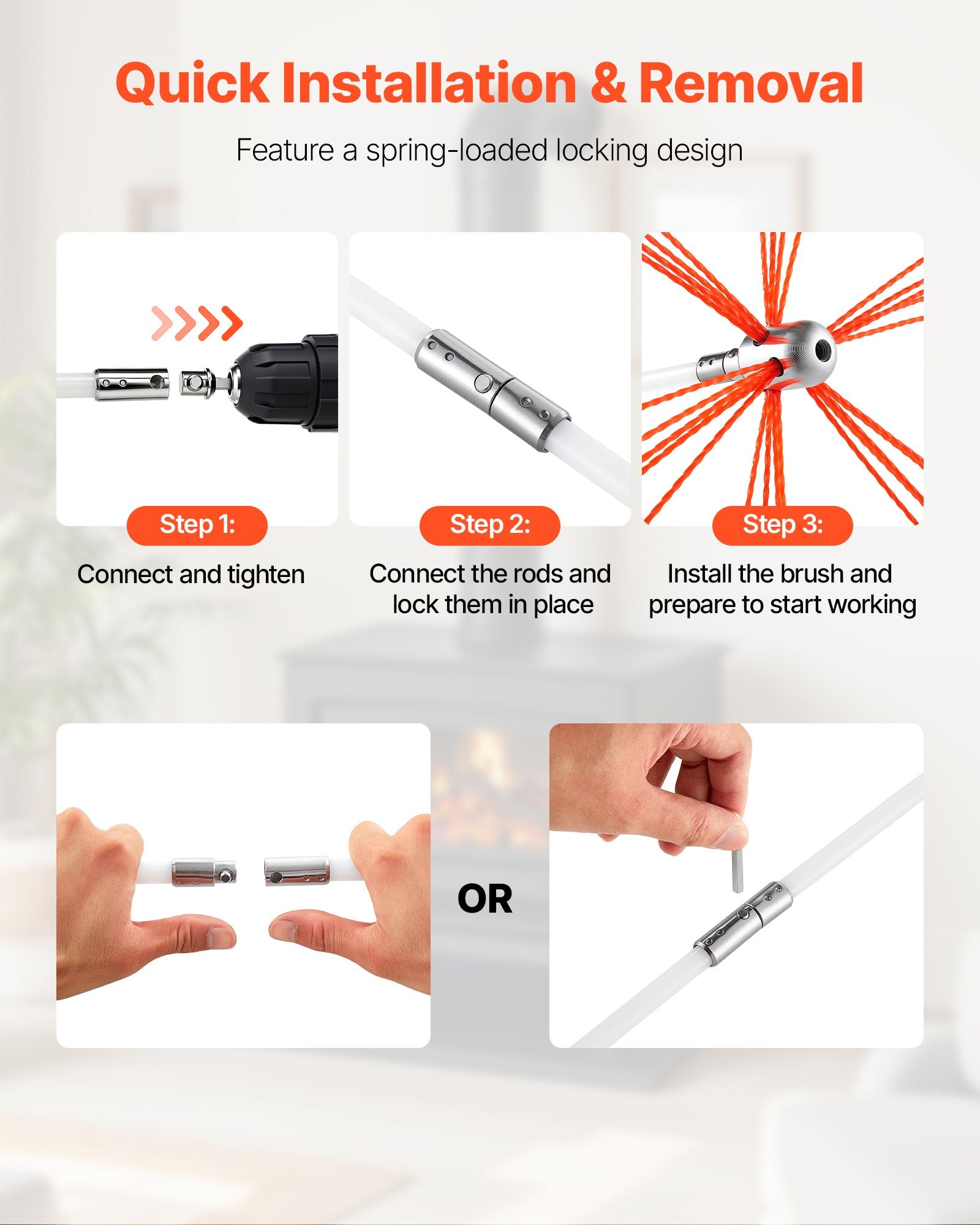 Chimney Sweep Kit 9m Extendable Bristle Replacements Goggles 90° Bendable