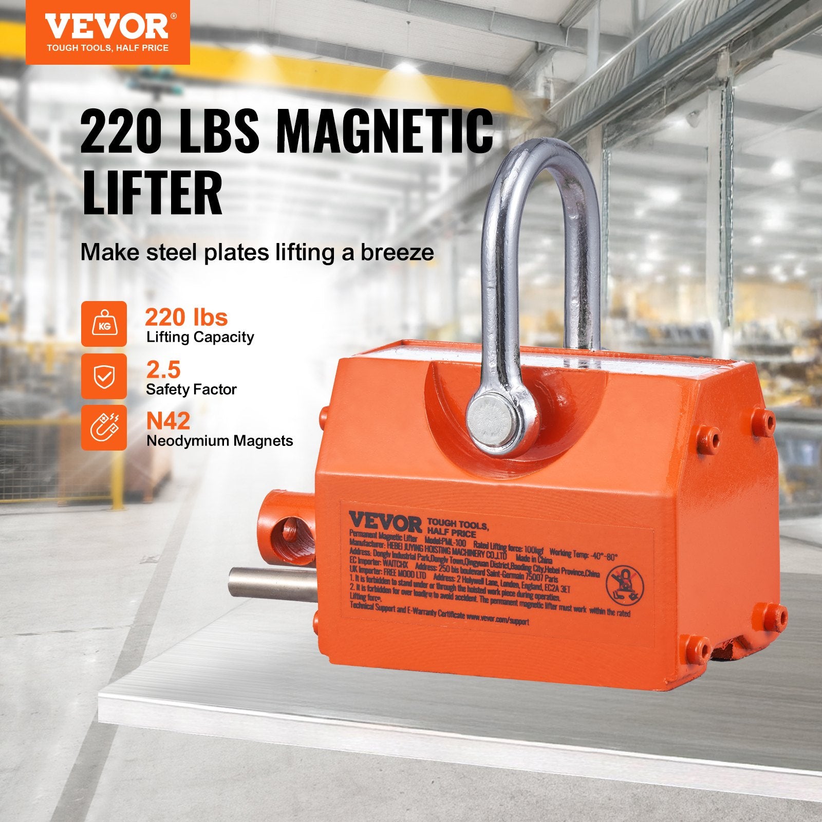 Magnetic Lifter 100kg 220lbs Neodymium Steel Heavy Duty Lift Magnet