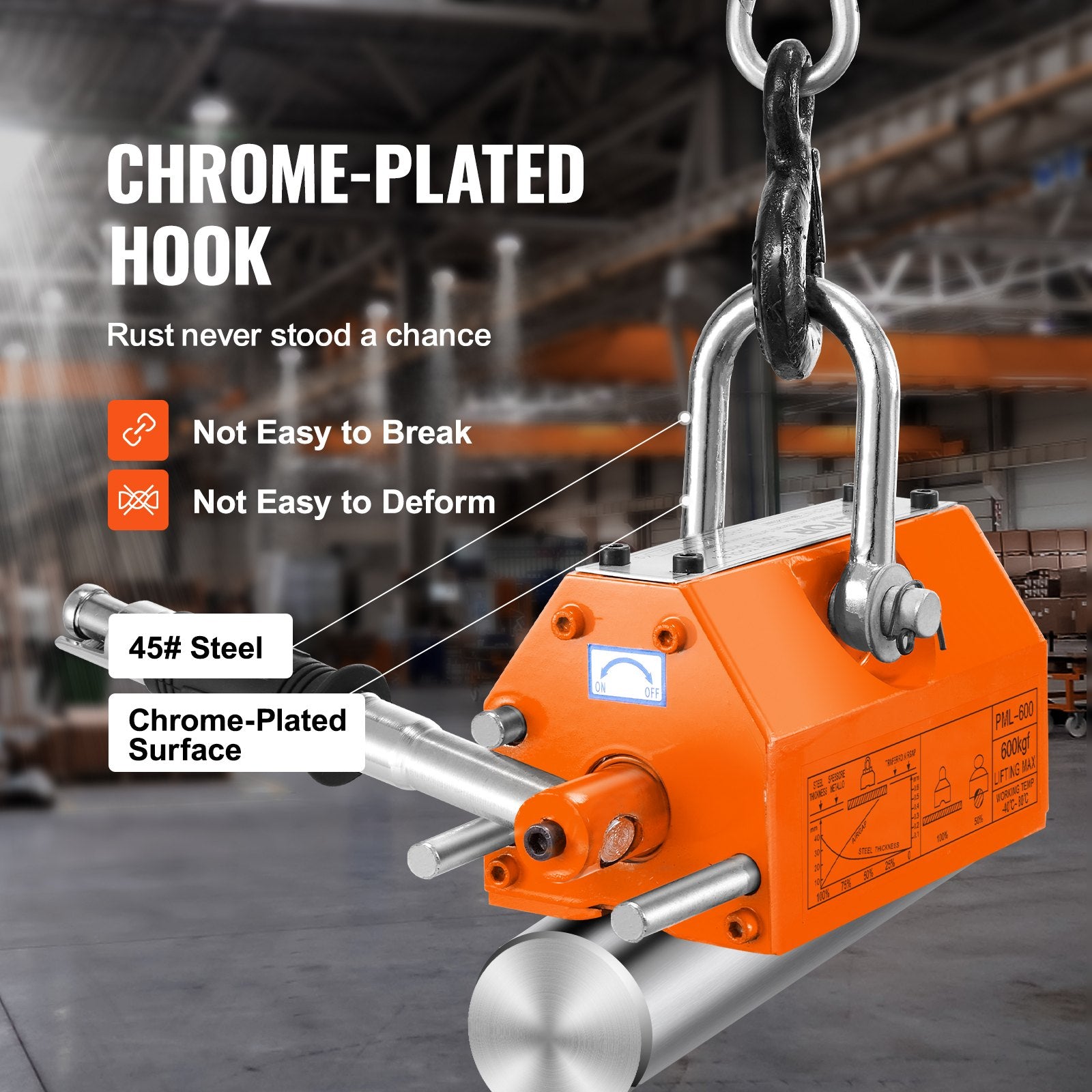 600 kg Magnetic Lifter with 2.5 Safety Factor Neodymium Steel Permanent Lift Magnet