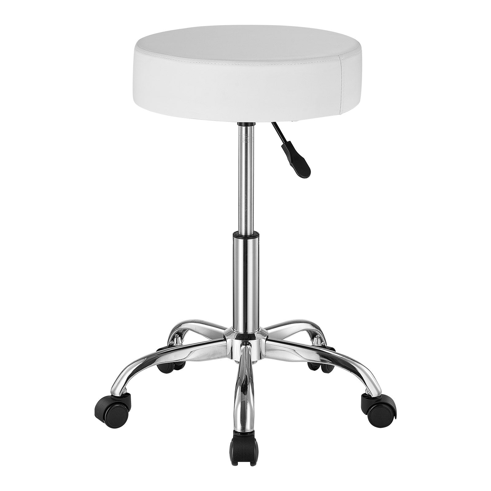 Round Rolling Stool Leather 360° Swivel Height Adjustable Work Stool White