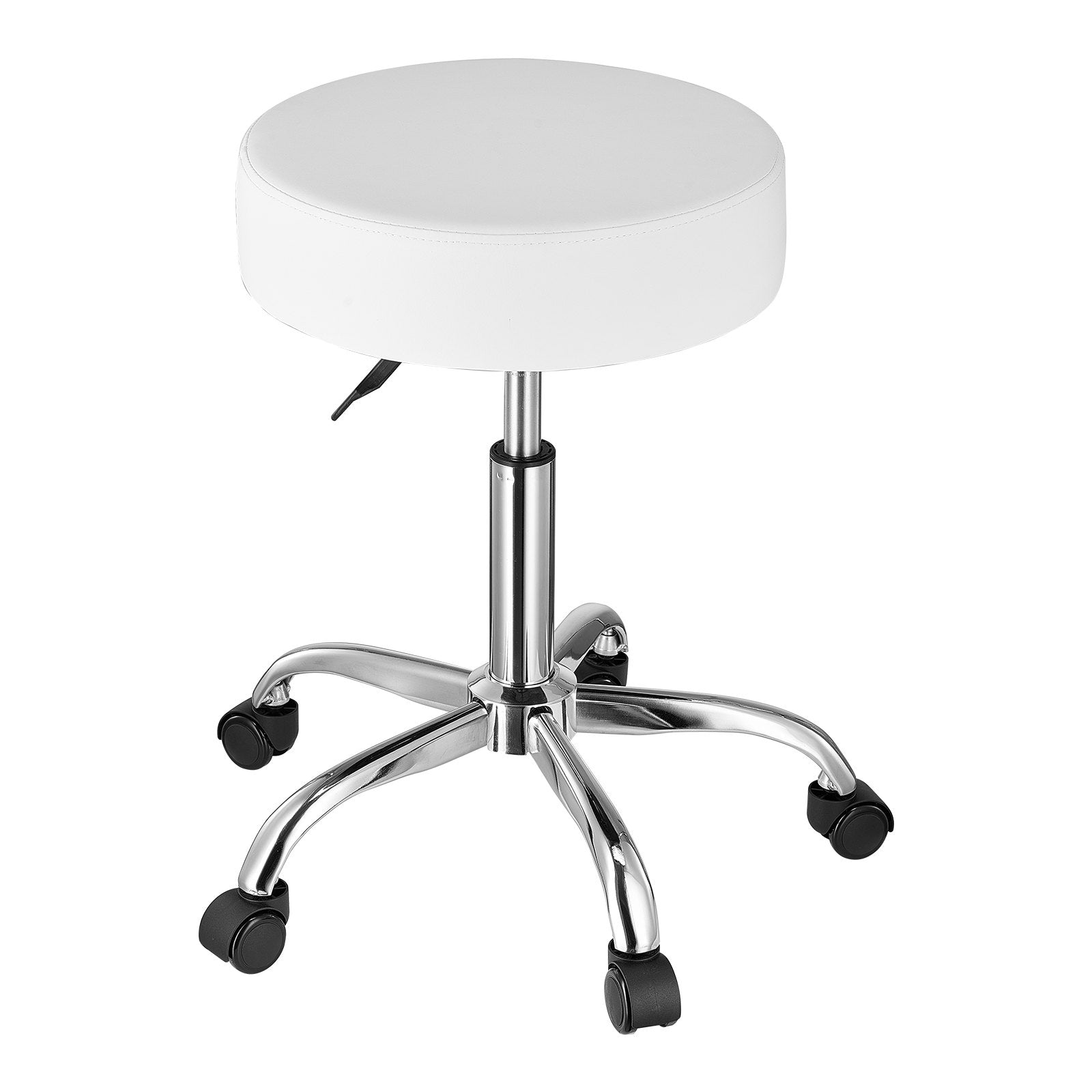 Round Rolling Stool Leather 360° Swivel Height Adjustable Work Stool White