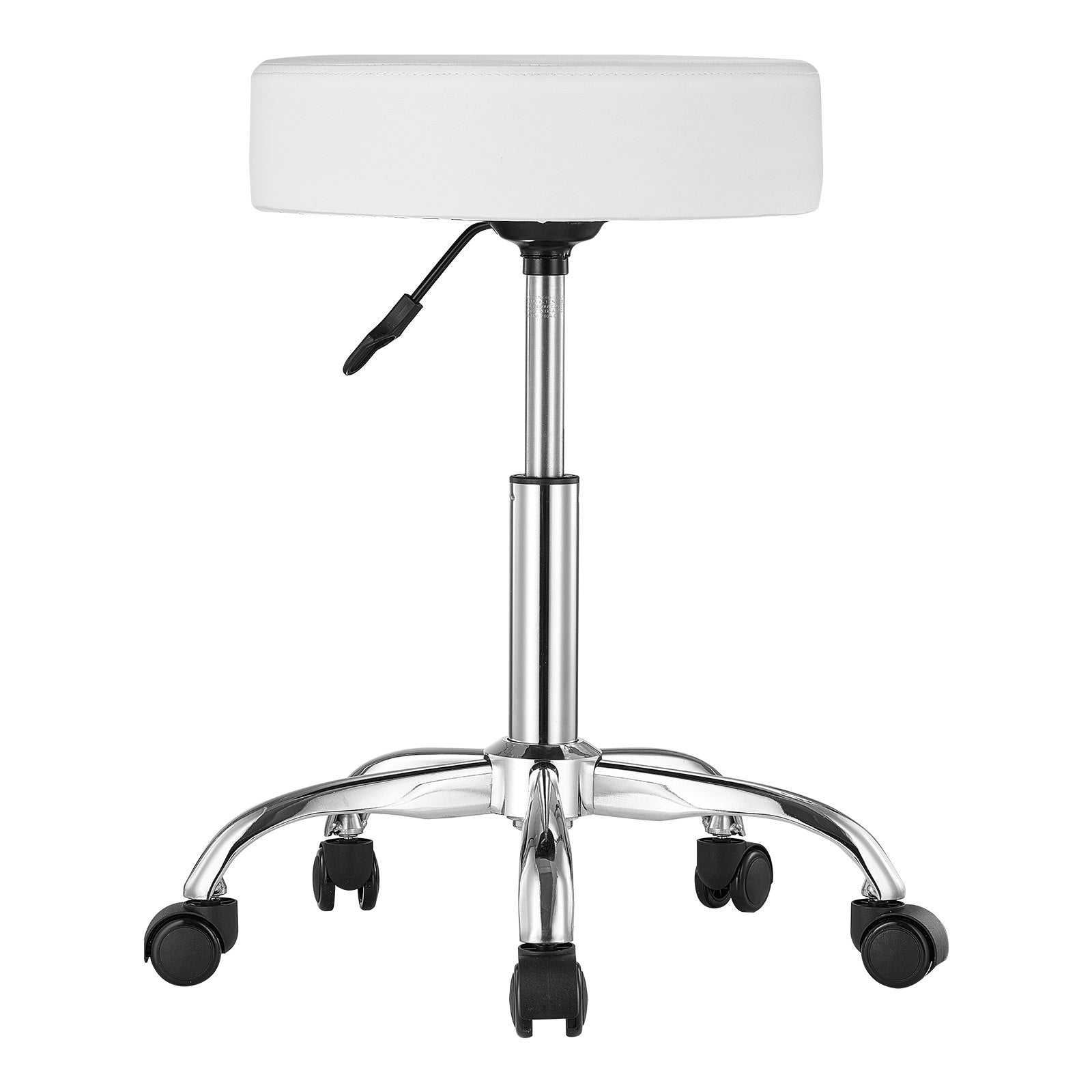 Round Rolling Stool Leather 360° Swivel Height Adjustable Work Stool White