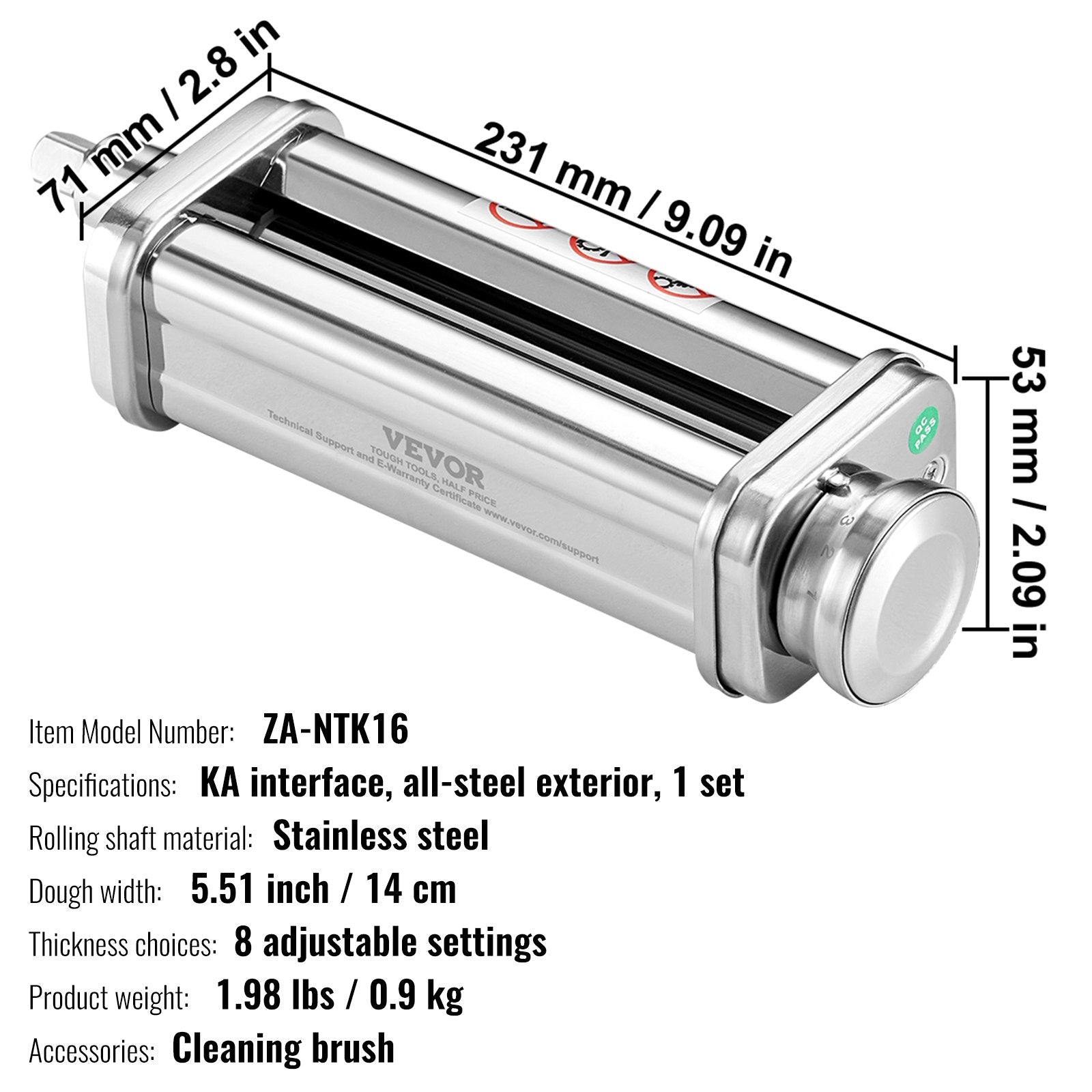 Pasta Attachment for KitchenAid Stand Mixer Stainless Steel Sheet Roller