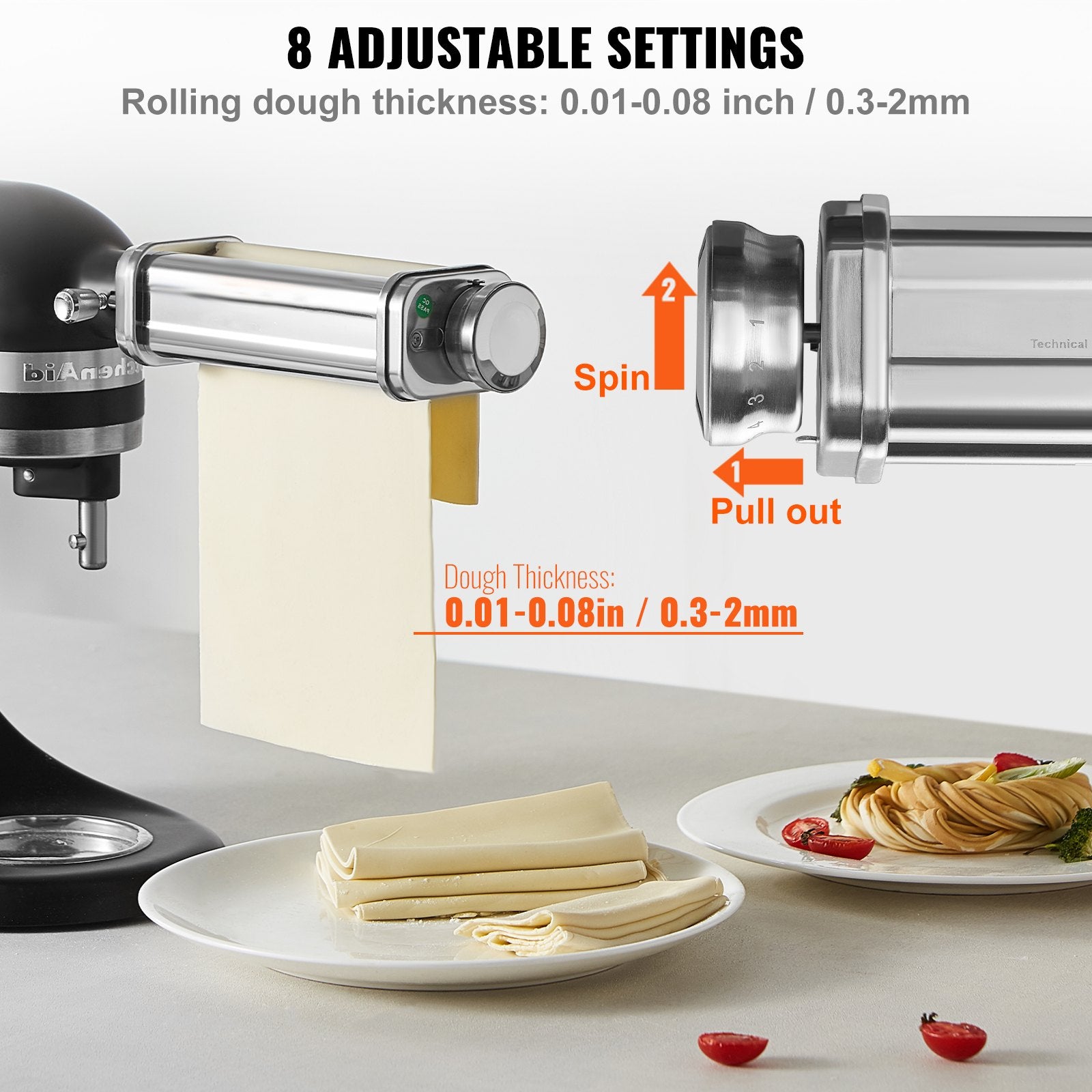 Pasta Attachment for KitchenAid Stand Mixer Stainless Steel Roller Cutter 3PCS