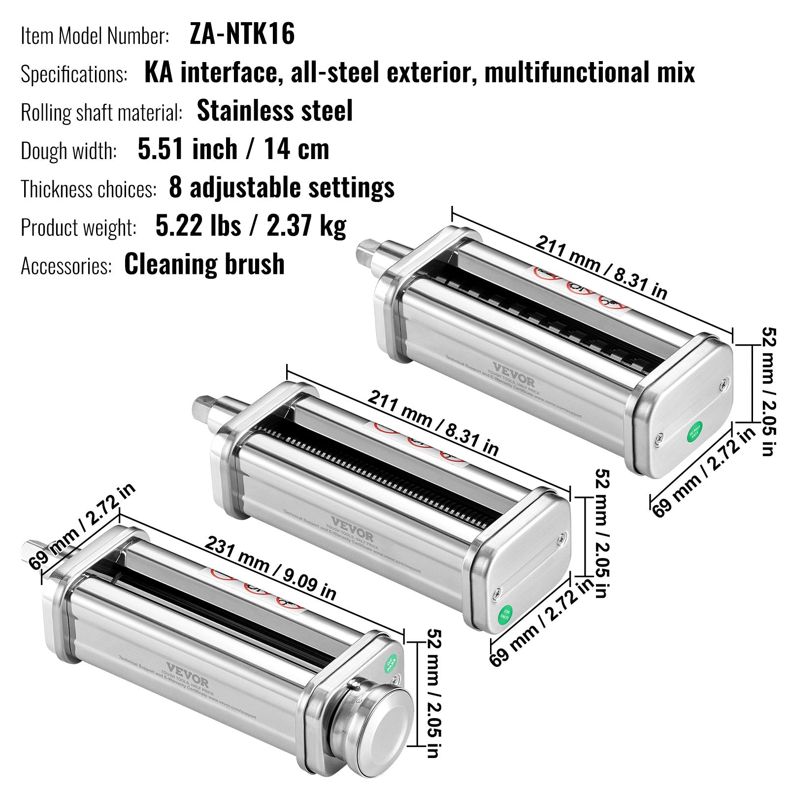 Pasta Attachment for KitchenAid Stand Mixer Stainless Steel Roller Cutter 3PCS