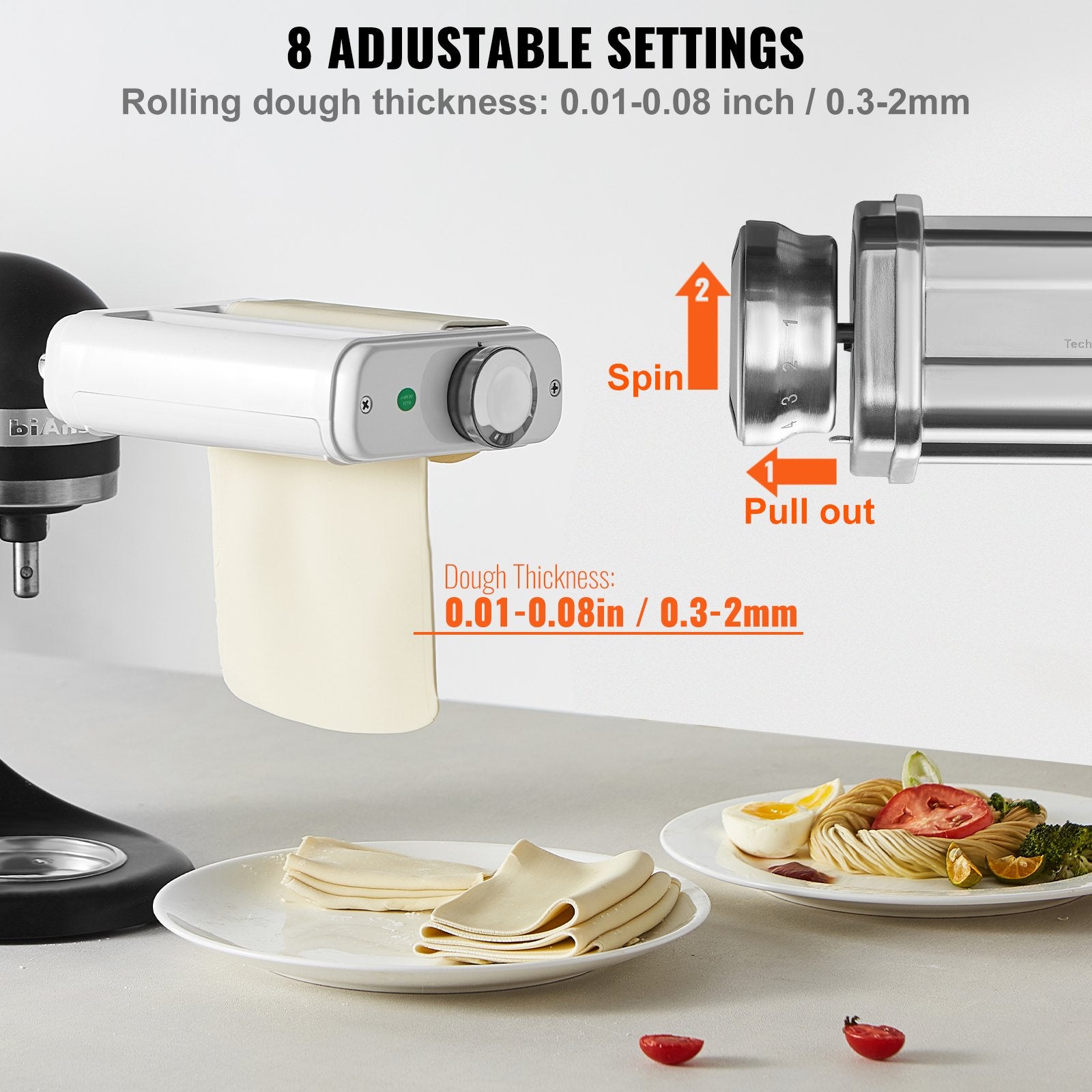 Pasta Attachment for KitchenAid Stand Mixer 3-IN-1 Stainless Steel Roller Cutter