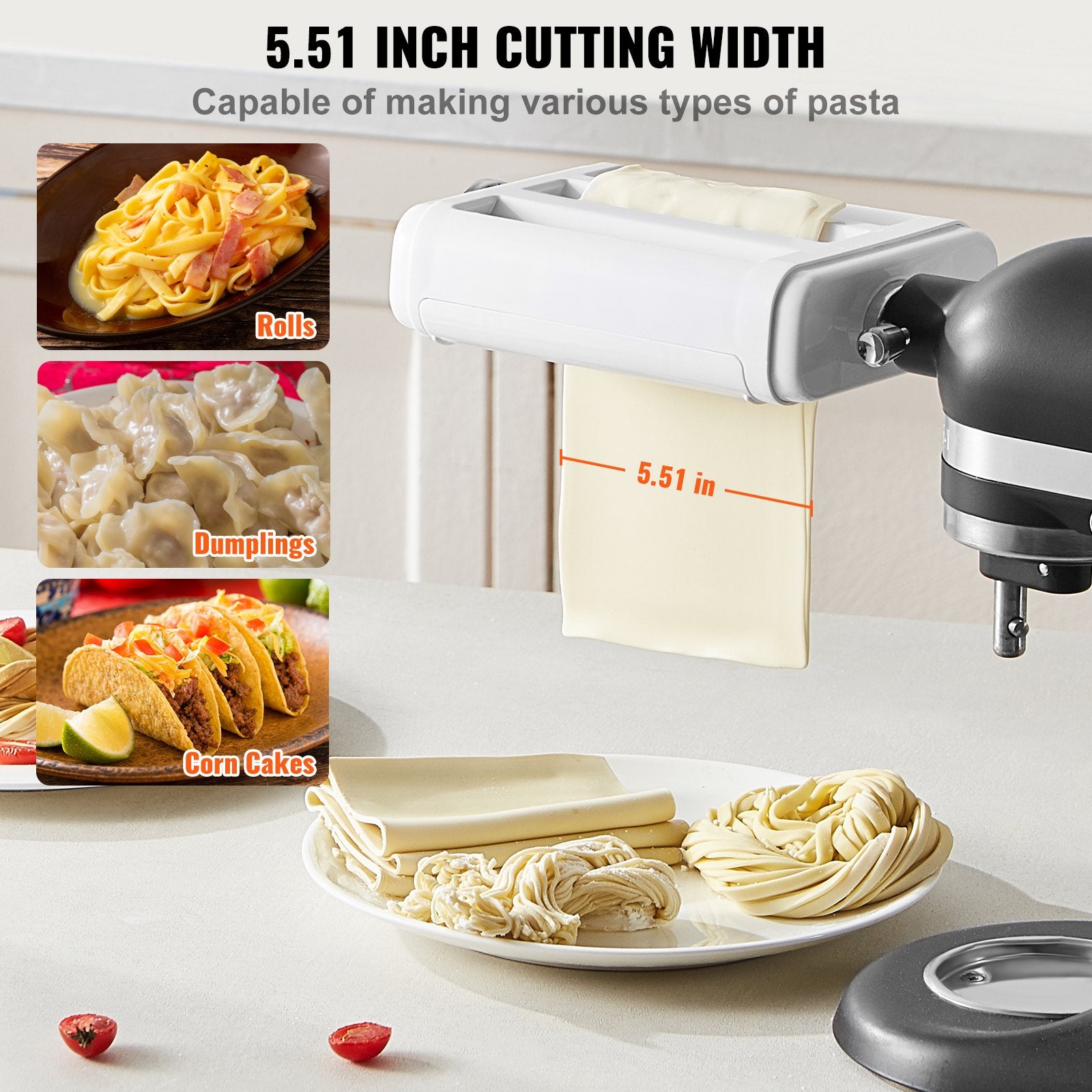 Pasta Attachment for KitchenAid Stand Mixer 3-IN-1 Stainless Steel Roller Cutter