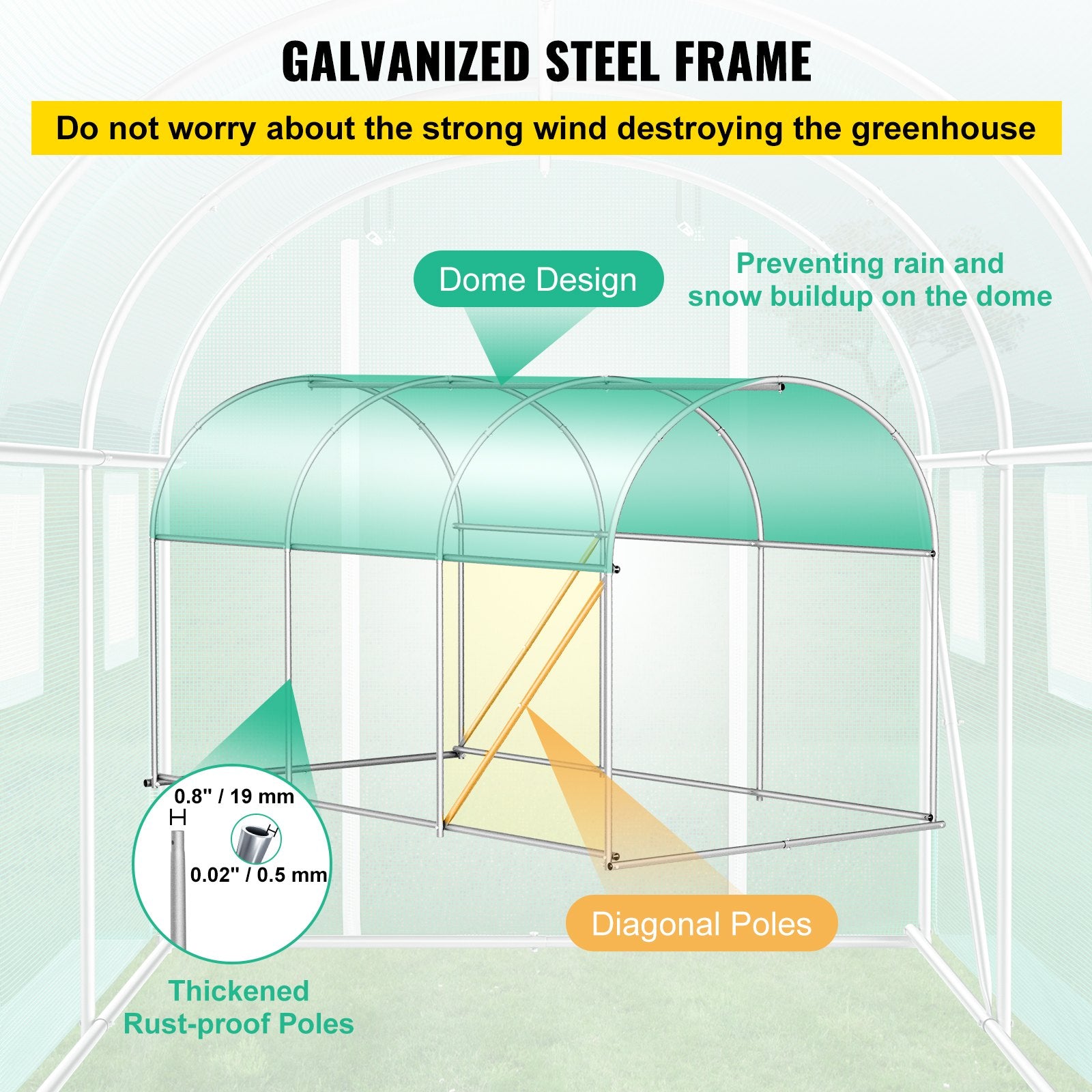 Walk-in Tunnel Greenhouse 12x7x7ft Portable Plant House with Steel Hoops Door