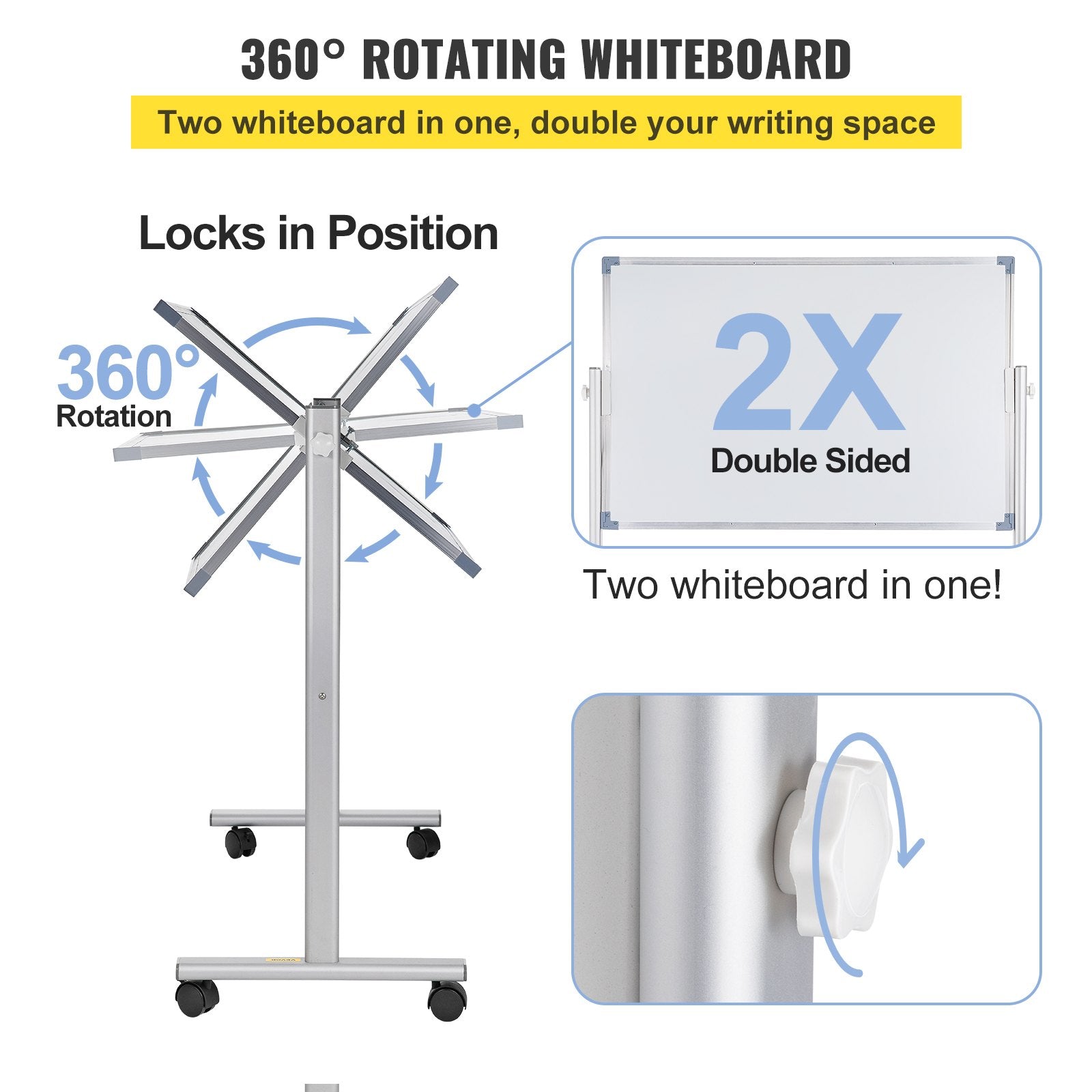 Mobile Dry Erase Board Magnetic Whiteboard with Stand 60x90cm Double Sided