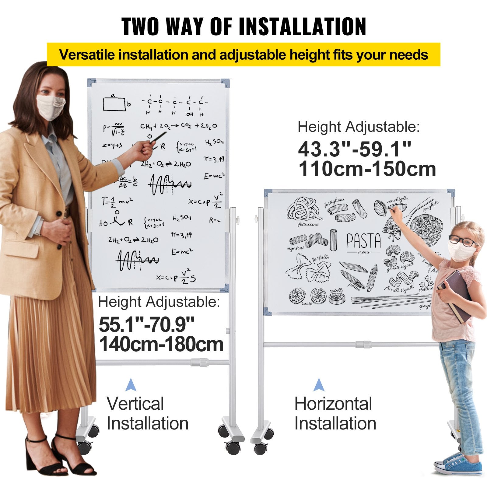 Mobile Dry Erase Board Magnetic Whiteboard with Stand 60x90cm Double Sided