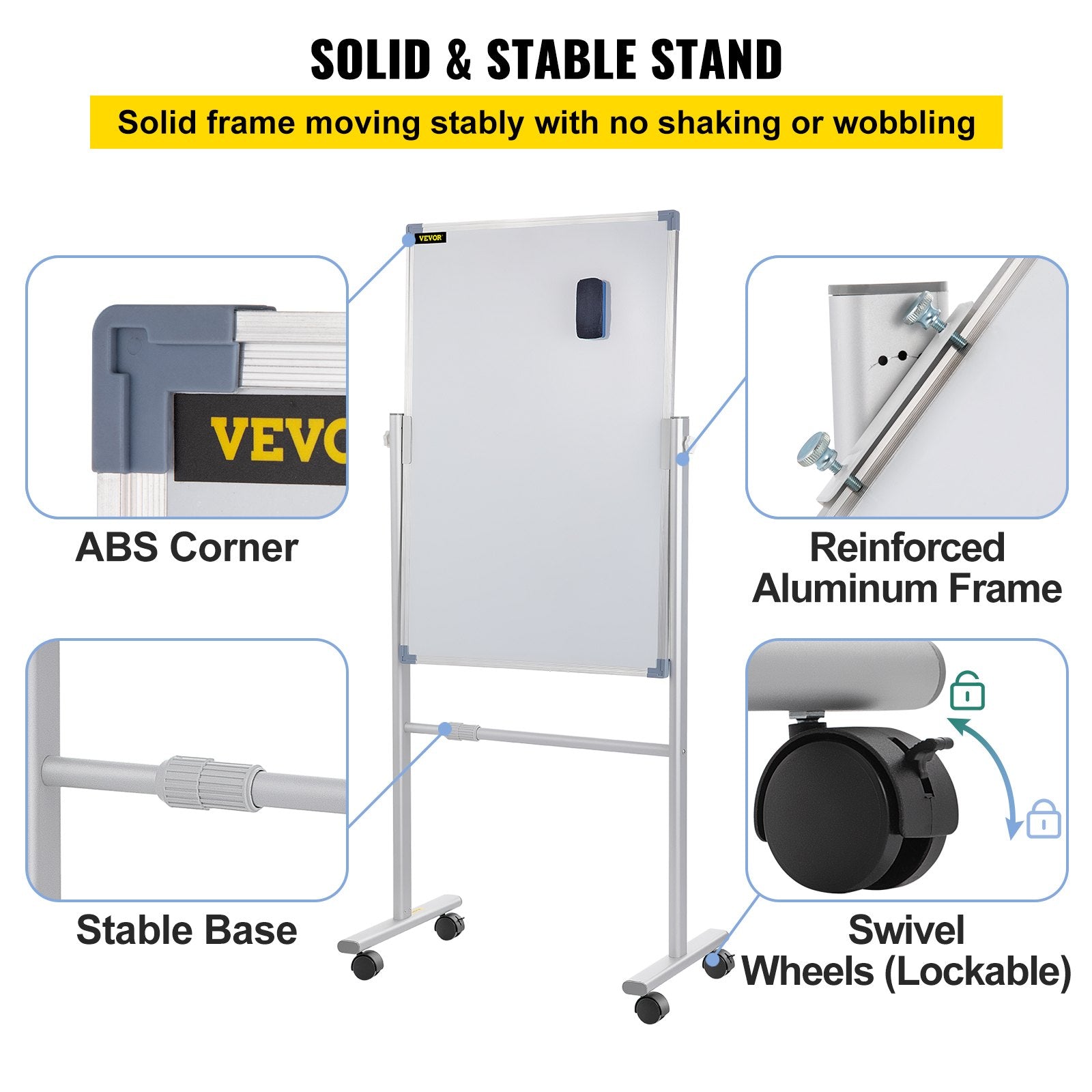 Mobile Dry Erase Board Magnetic Whiteboard with Stand 60x90cm Double Sided