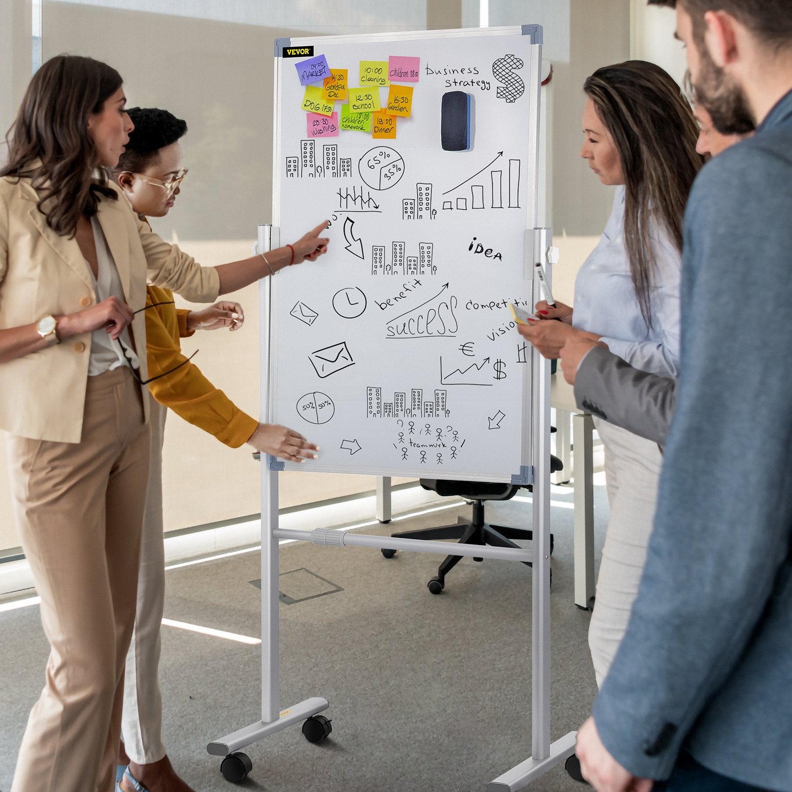 Mobile Dry Erase Board Magnetic Whiteboard with Stand 60x90cm Double Sided