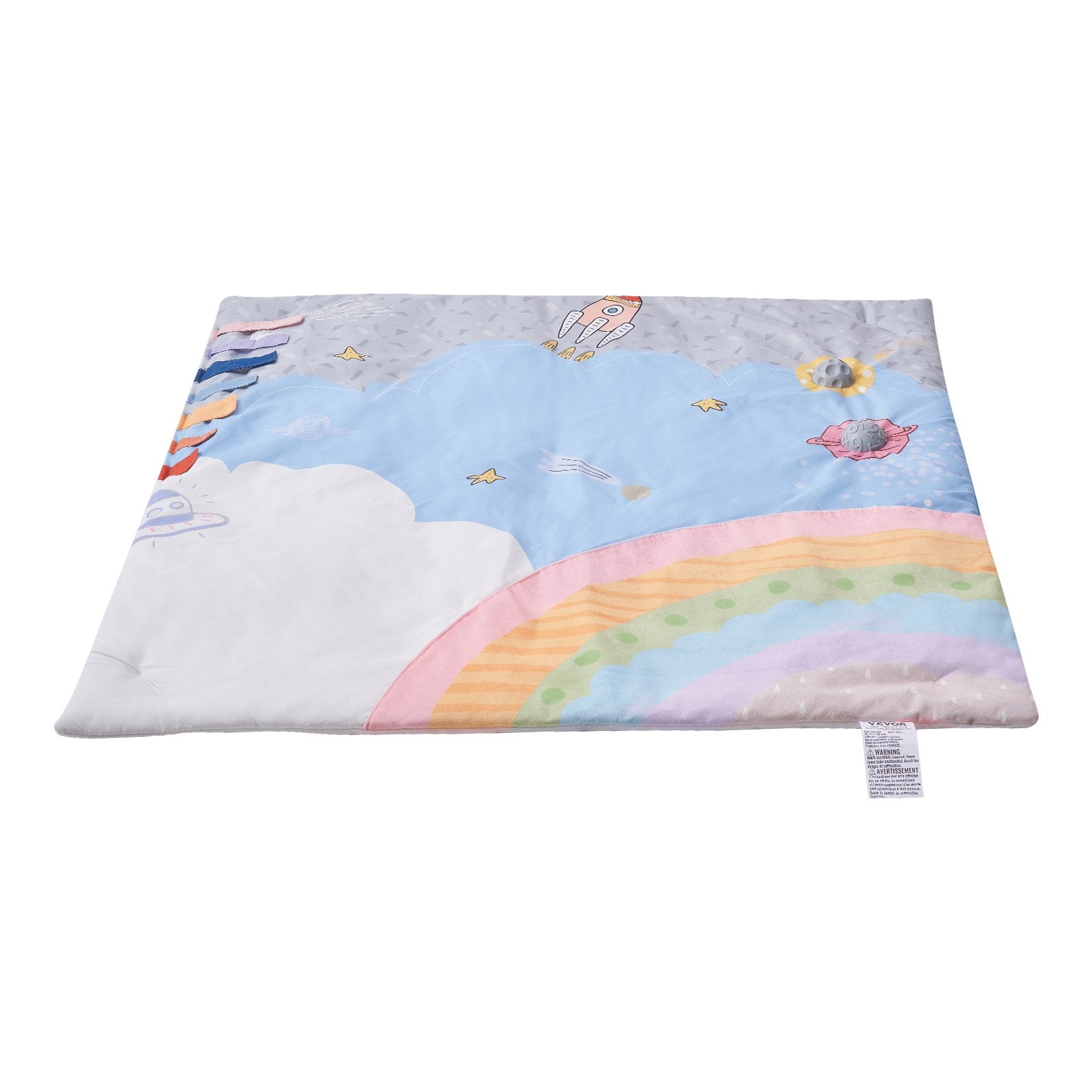 Baby Play Gym Mat Tummy Time Activity Mat with 6 Toys & Light-Up Musical Rocket