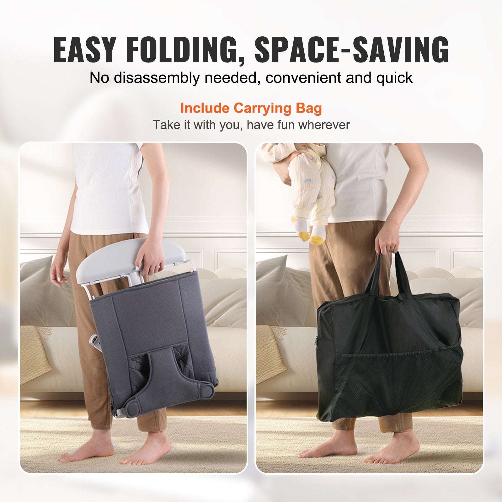 Baby Bouncer Folding Seat for 0-9 Months with 2 Recline Angles & 3-Point Harness