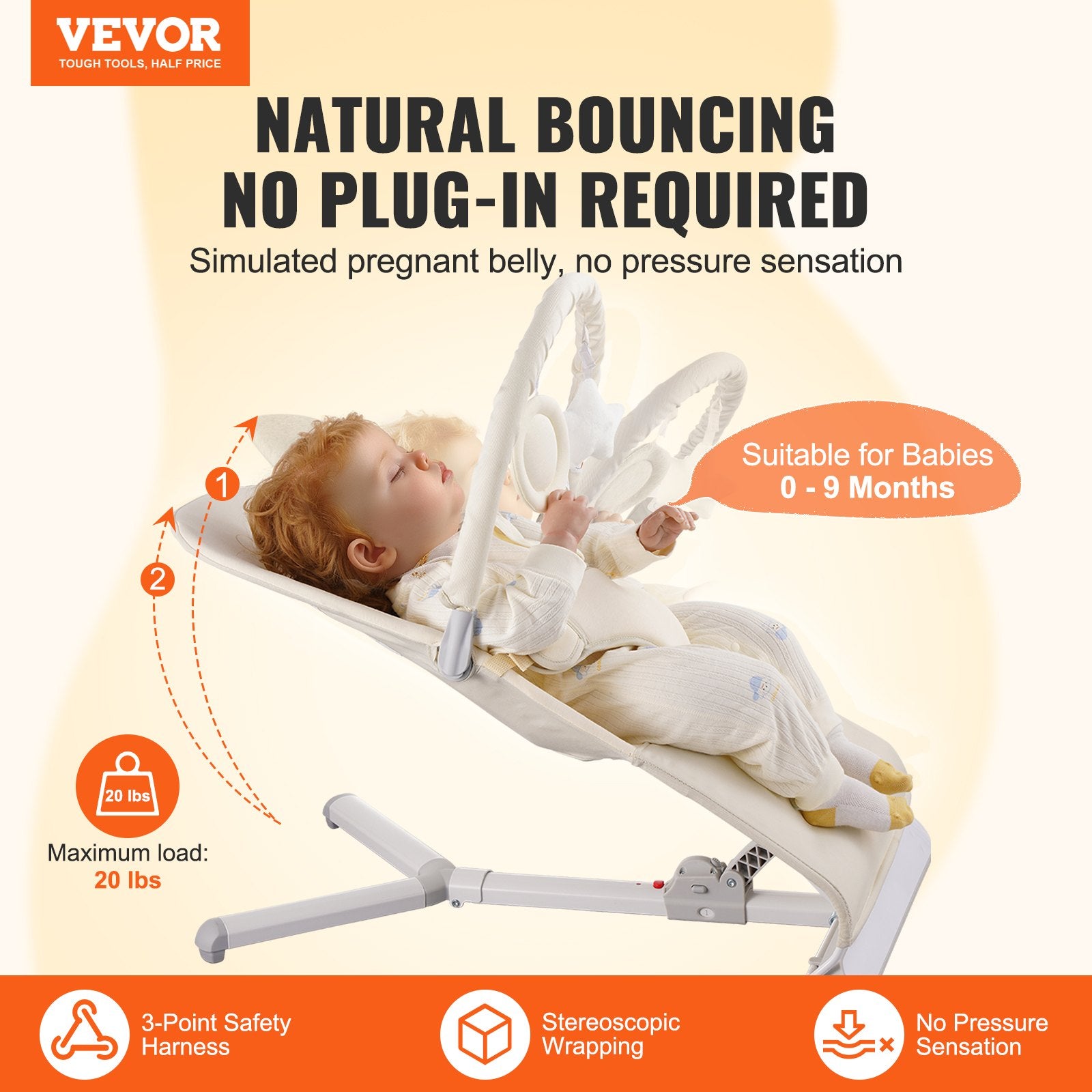 Baby Bouncer Folding Seat 0-9 Months 2 Recline Angles Rotatable Toy Bar