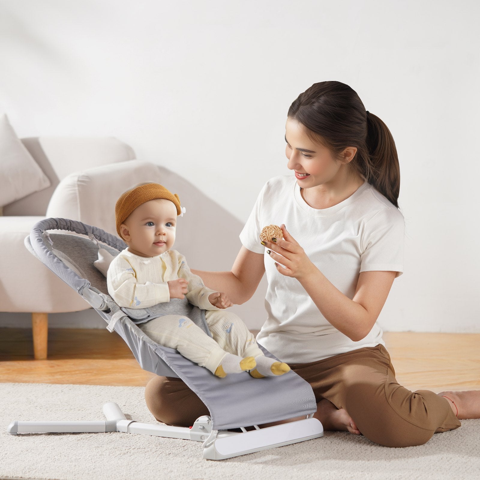 Baby Bouncer Seat 0-9 Months 2 Recline Angles Rotatable Toy Bar Rocker