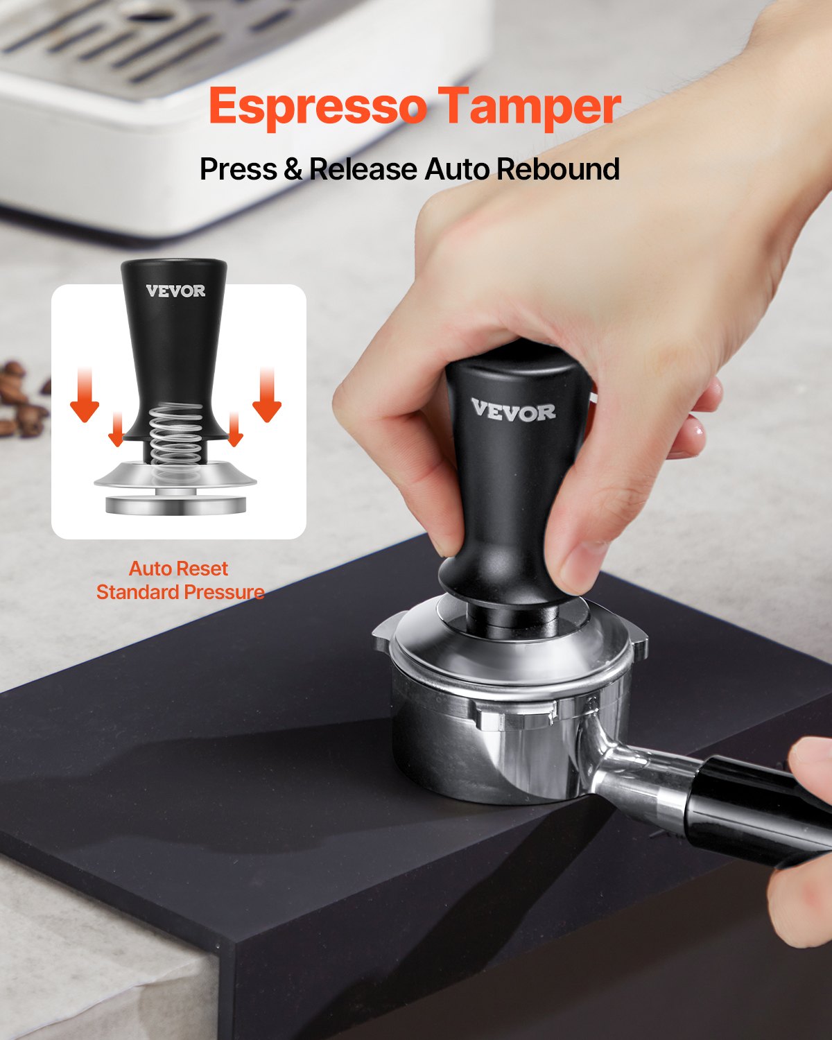 53mm Spring Loaded Espresso Tamper with Non-Slip Grip and 30 lbs Pressure
