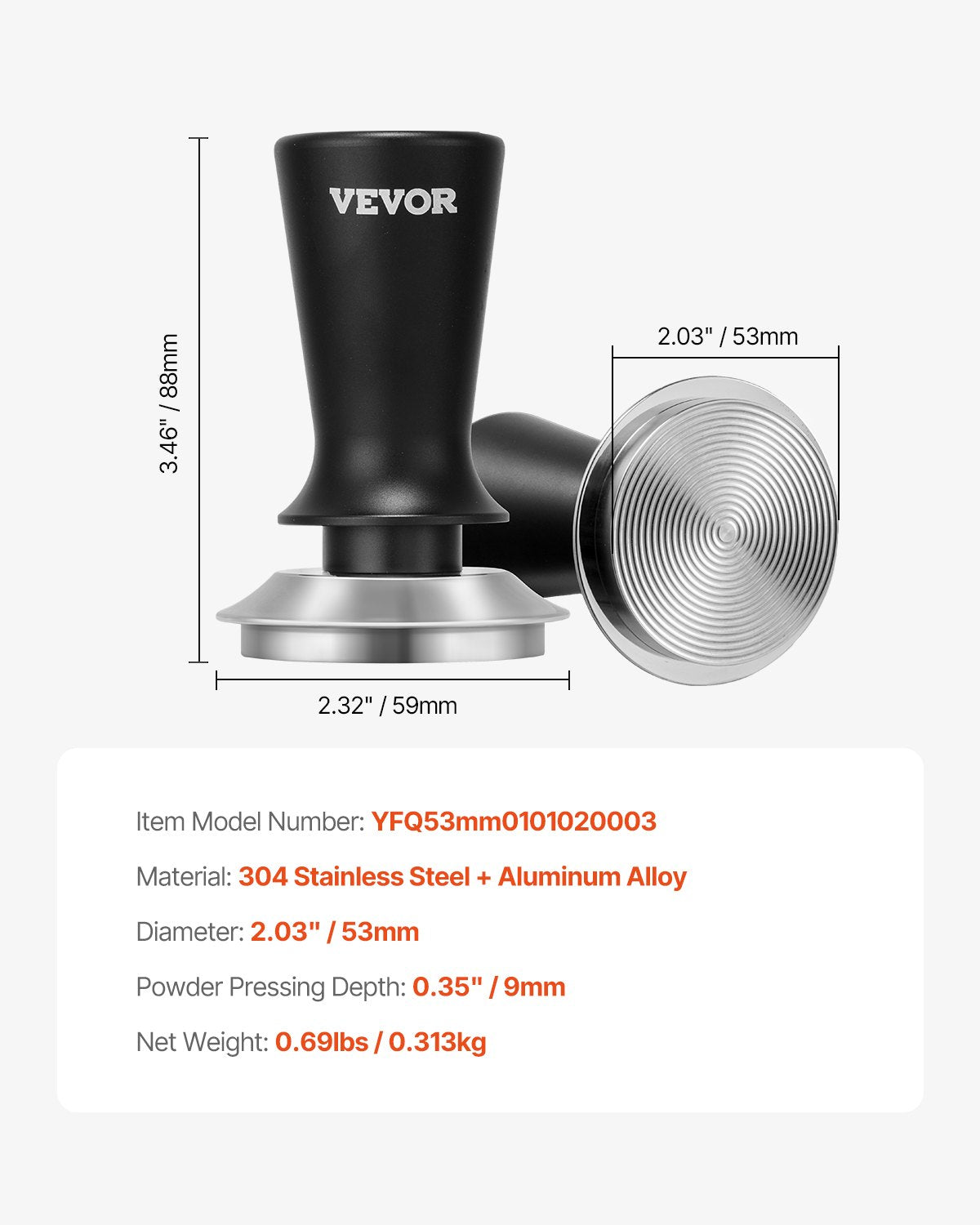 53mm Spring Loaded Espresso Tamper with Non-Slip Grip and 30 lbs Pressure