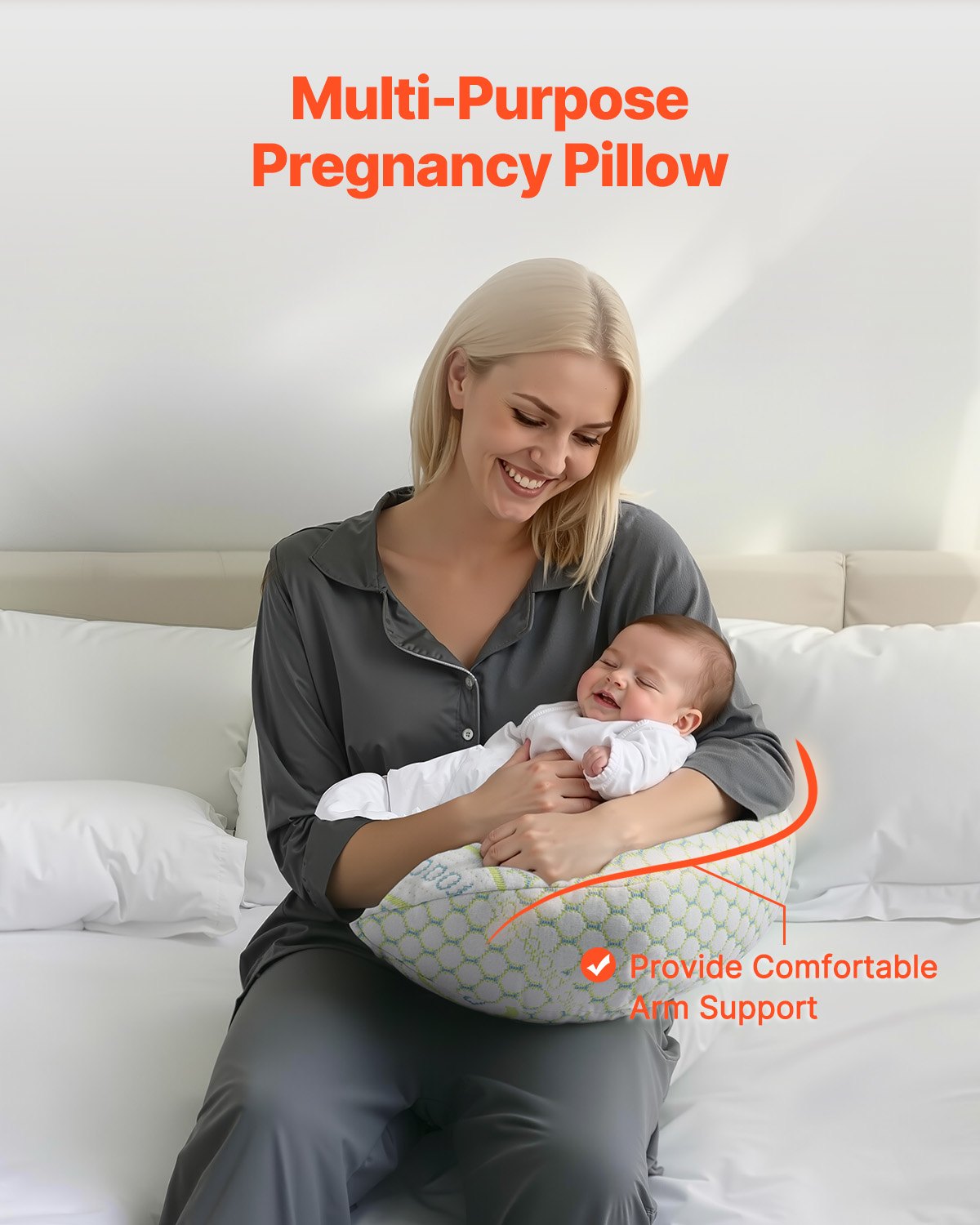 Pregnancy Wedge Pillow W-Shaped Maternity Soft Breathable Removable Cover