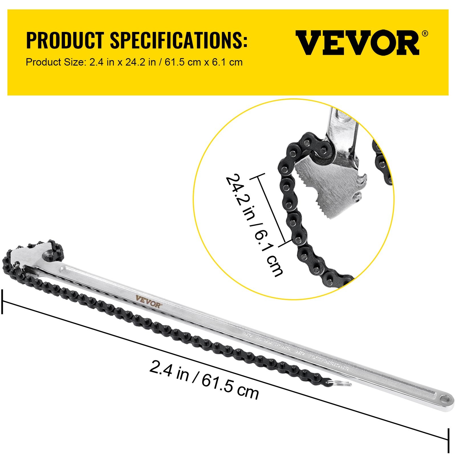 24 Inch Pipe Chain Wrench Heavy Duty 6.7 Inch Chain Wrench