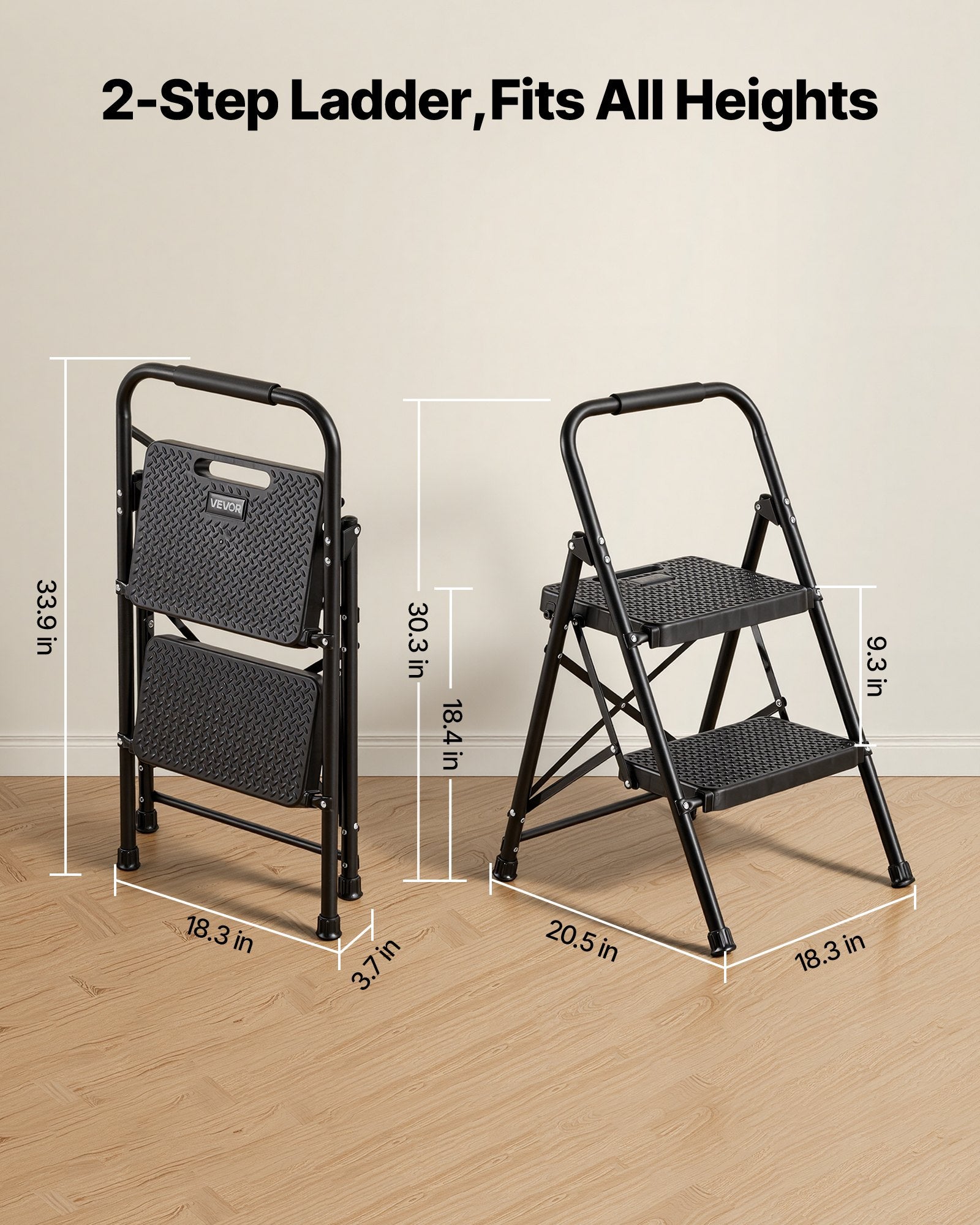 Folding Step Ladder with Anti-Slip Pedal and Handgrip for Home & Office