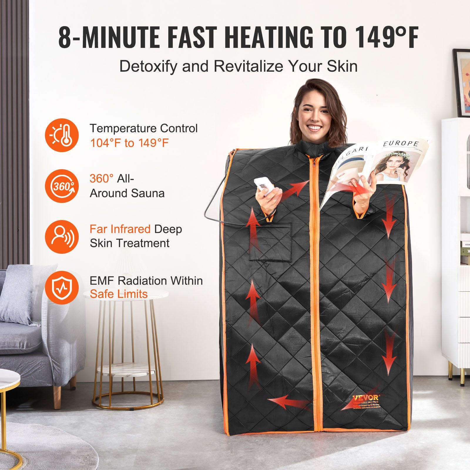 Portable Sauna Tent 1050W Personal Infrared Home Spa with Remote and Chair