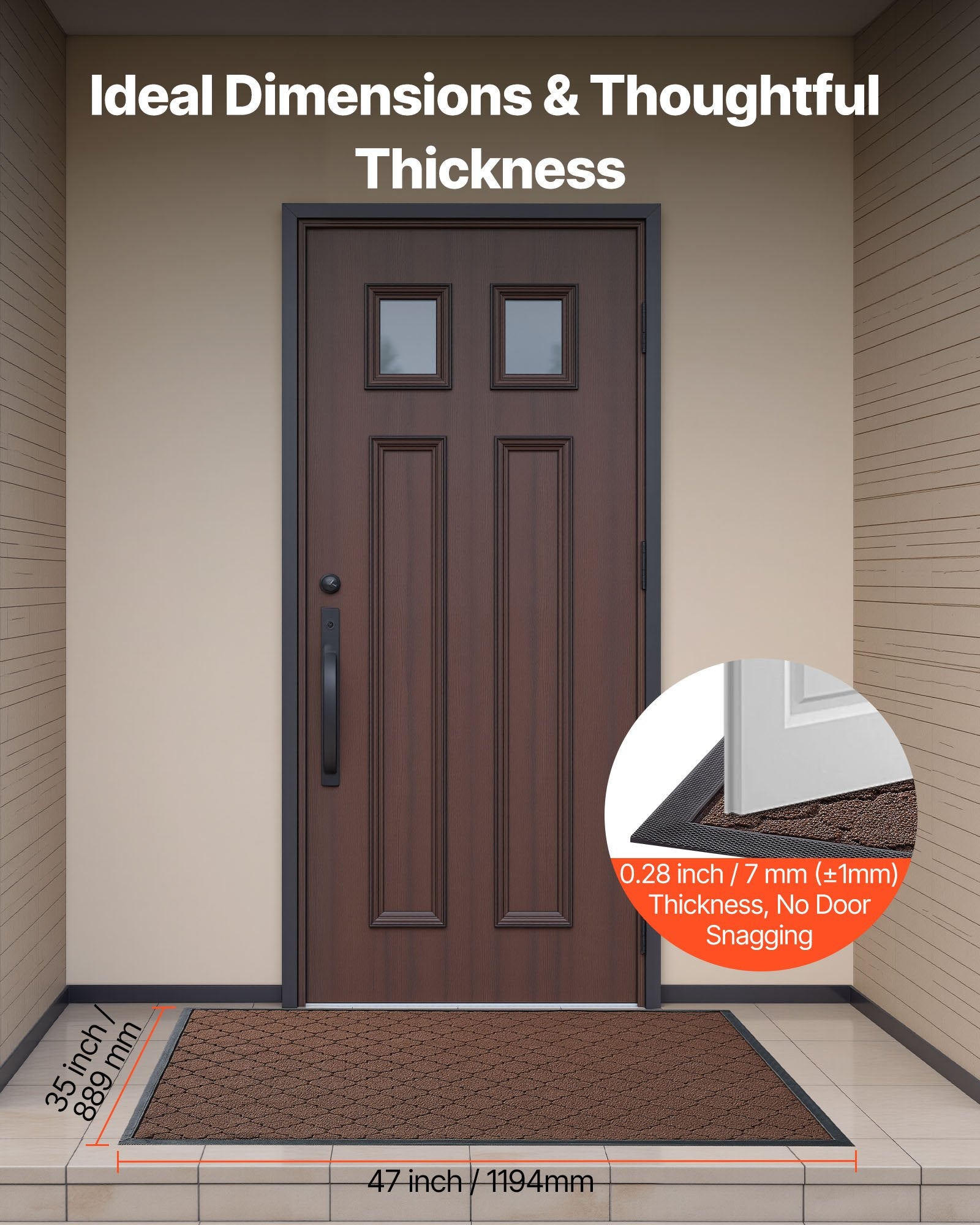 Front Door Mat 1194x889mm Commercial Indoor Outdoor Carpet TPE Backing Brown