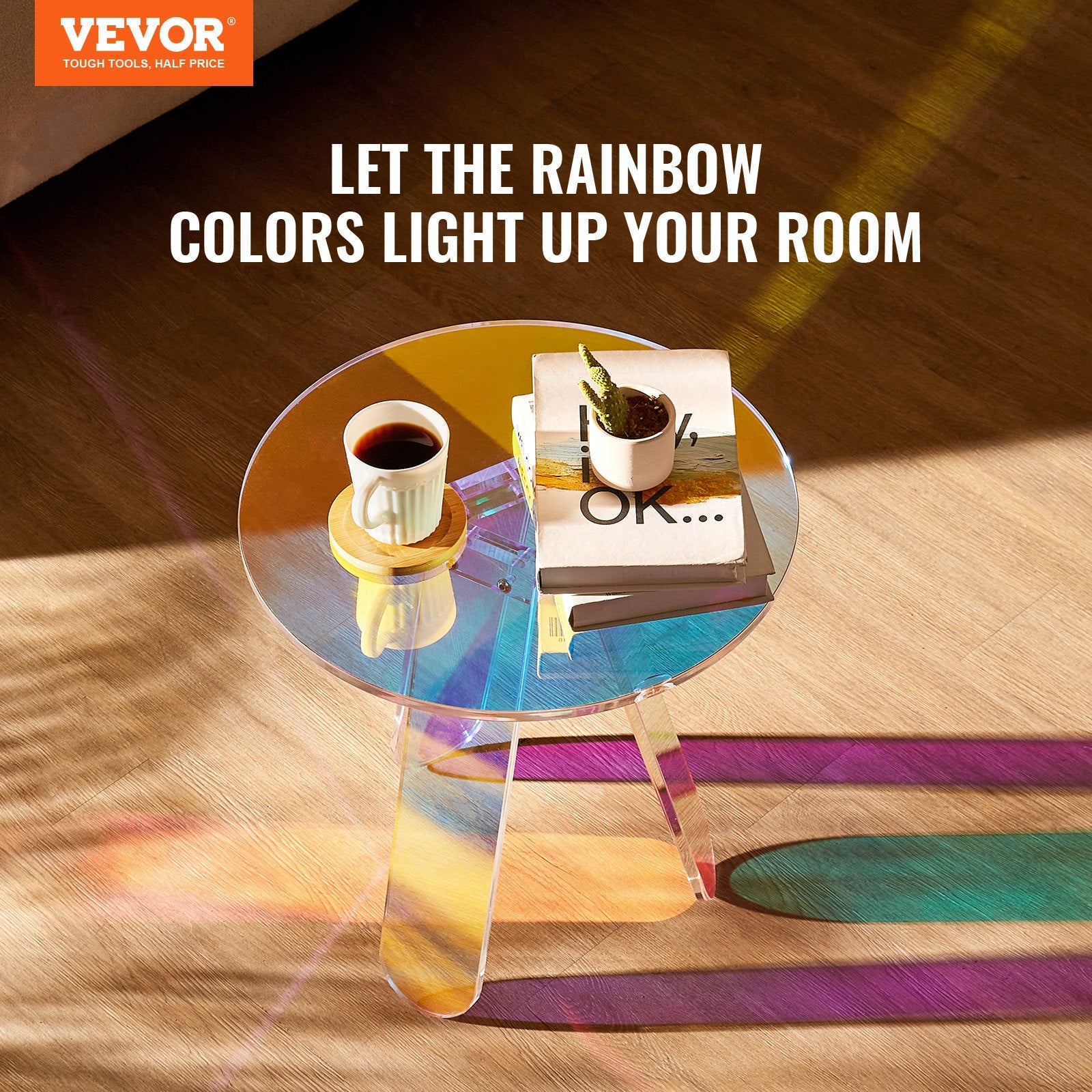 Side Table Round Iridescent Acrylic Rainbow End Table Living Room Bedroom