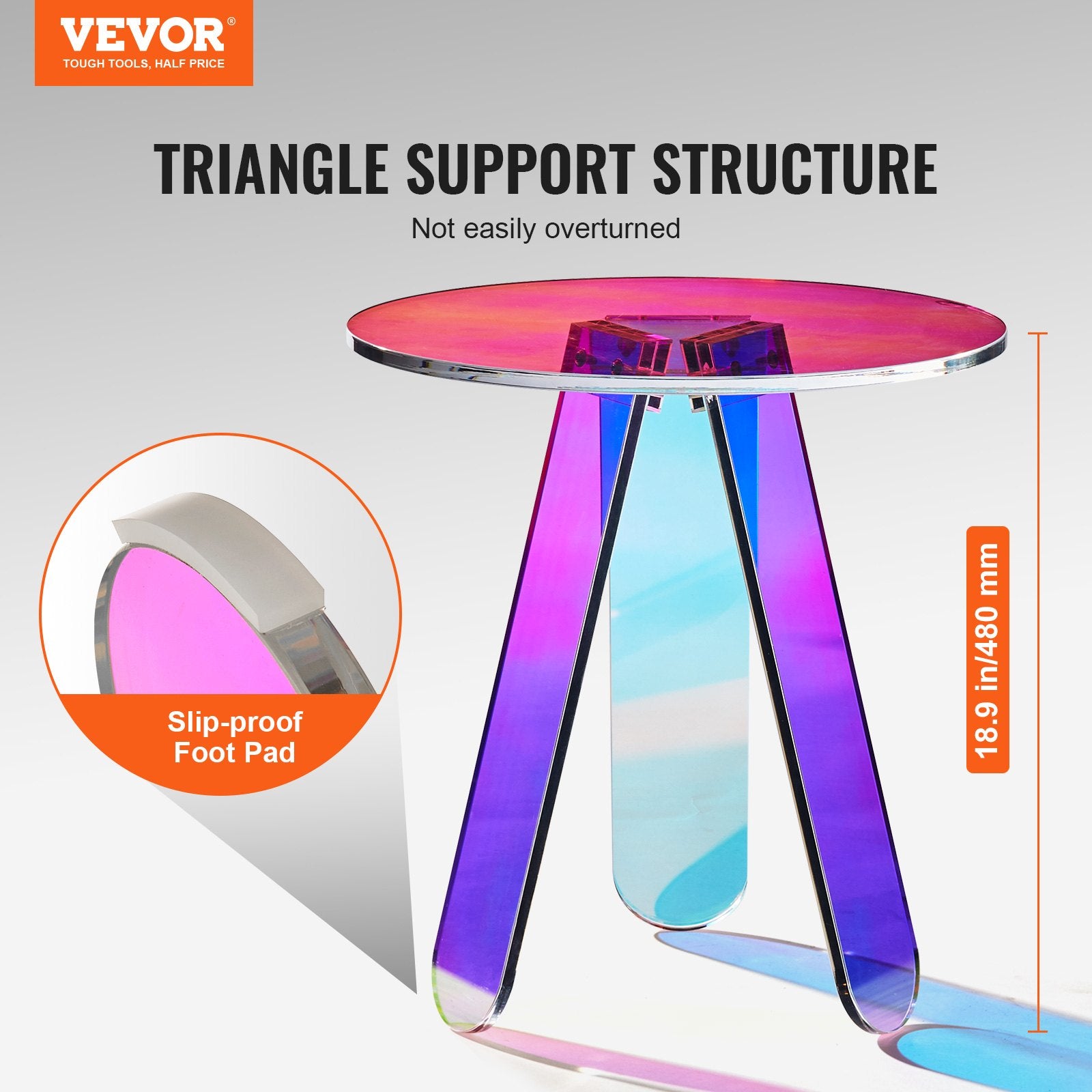 Side Table Round Iridescent Acrylic Rainbow End Table Living Room Bedroom