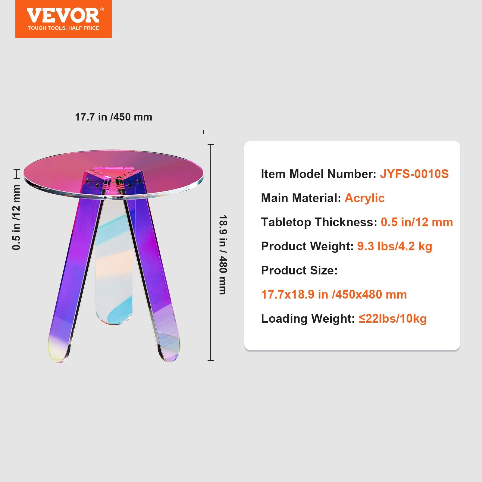 Side Table Round Iridescent Acrylic Rainbow End Table Living Room Bedroom
