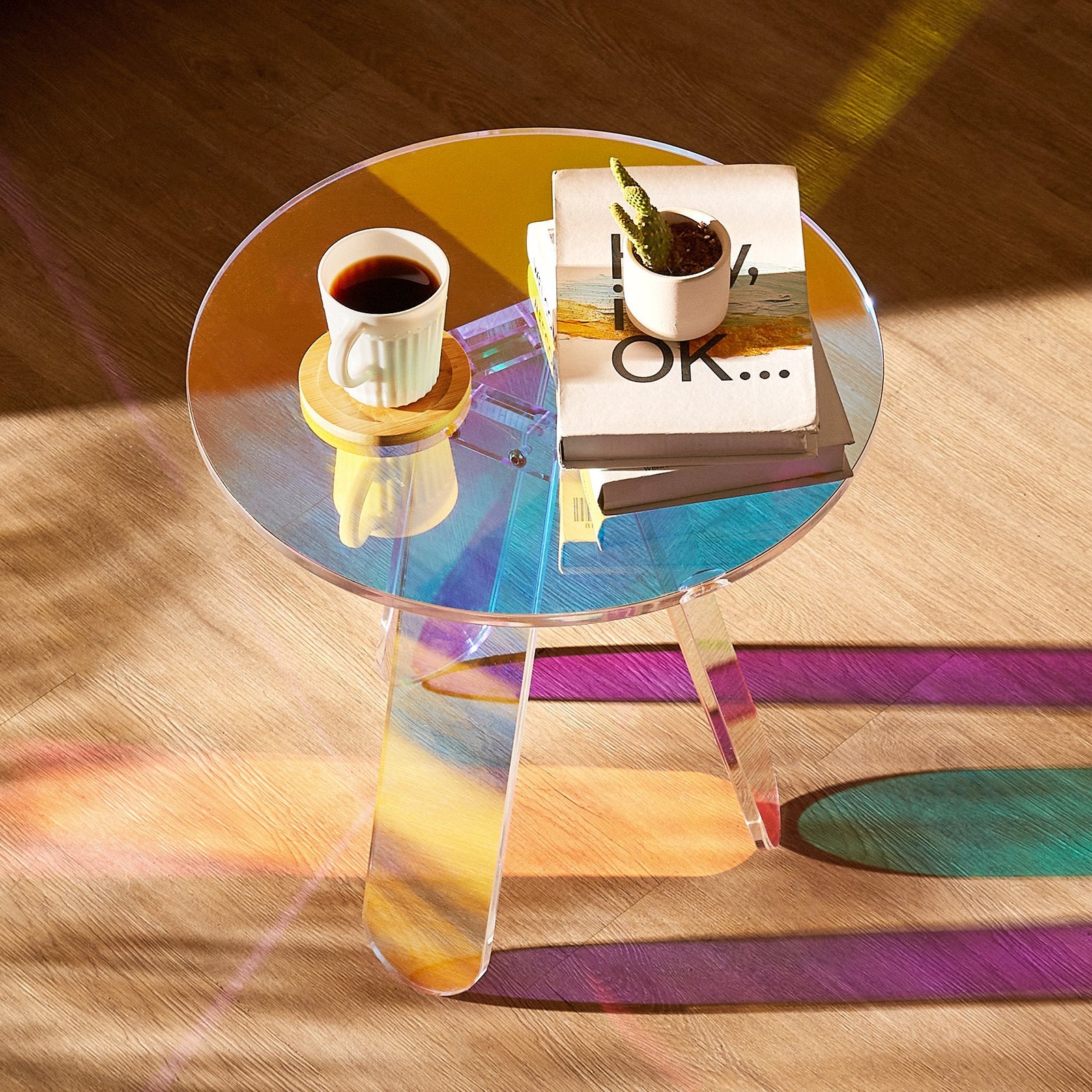 Side Table Round Iridescent Acrylic Rainbow End Table Living Room Bedroom