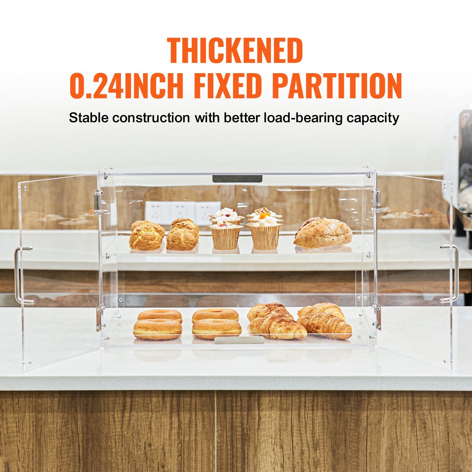 2-Tier Countertop Bakery Pastry Display Case Acrylic with Rear Door Shelves