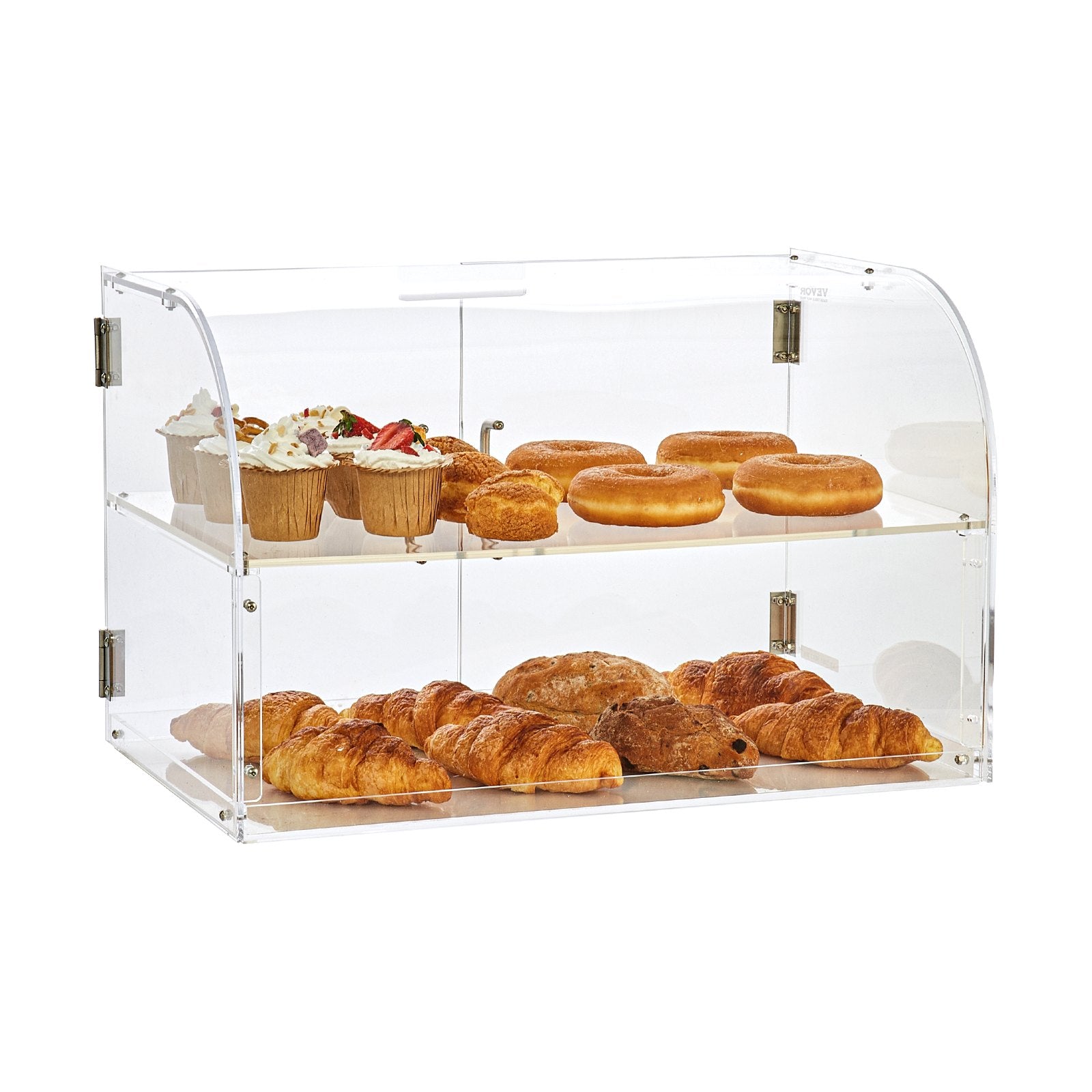 2-Tier Countertop Bakery Pastry Display Case Acrylic with Rear Door Shelves