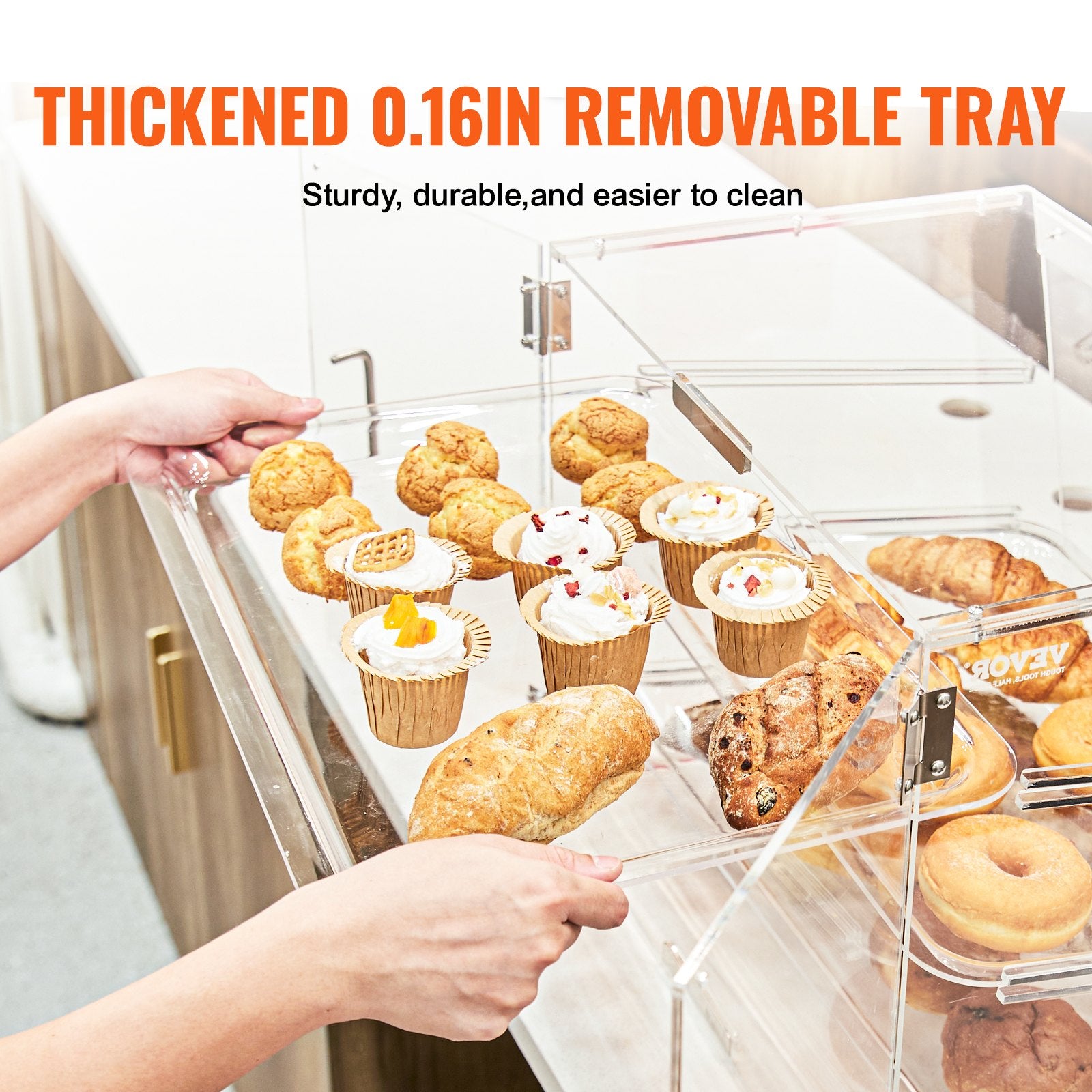 Pastry Display Case 2-Tier Commercial Countertop Acrylic with Rear Door