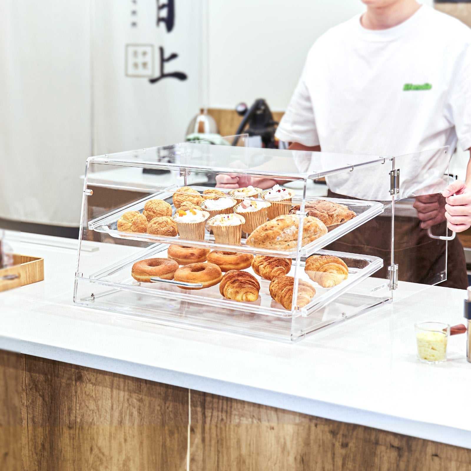 Pastry Display Case 2-Tier Commercial Countertop Acrylic with Rear Door
