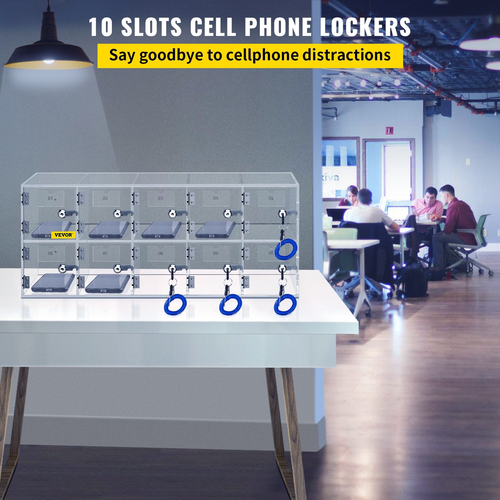 Cell Phone Storage Locker 10 Slots Acrylic Wall Mount Cabinet with Locks