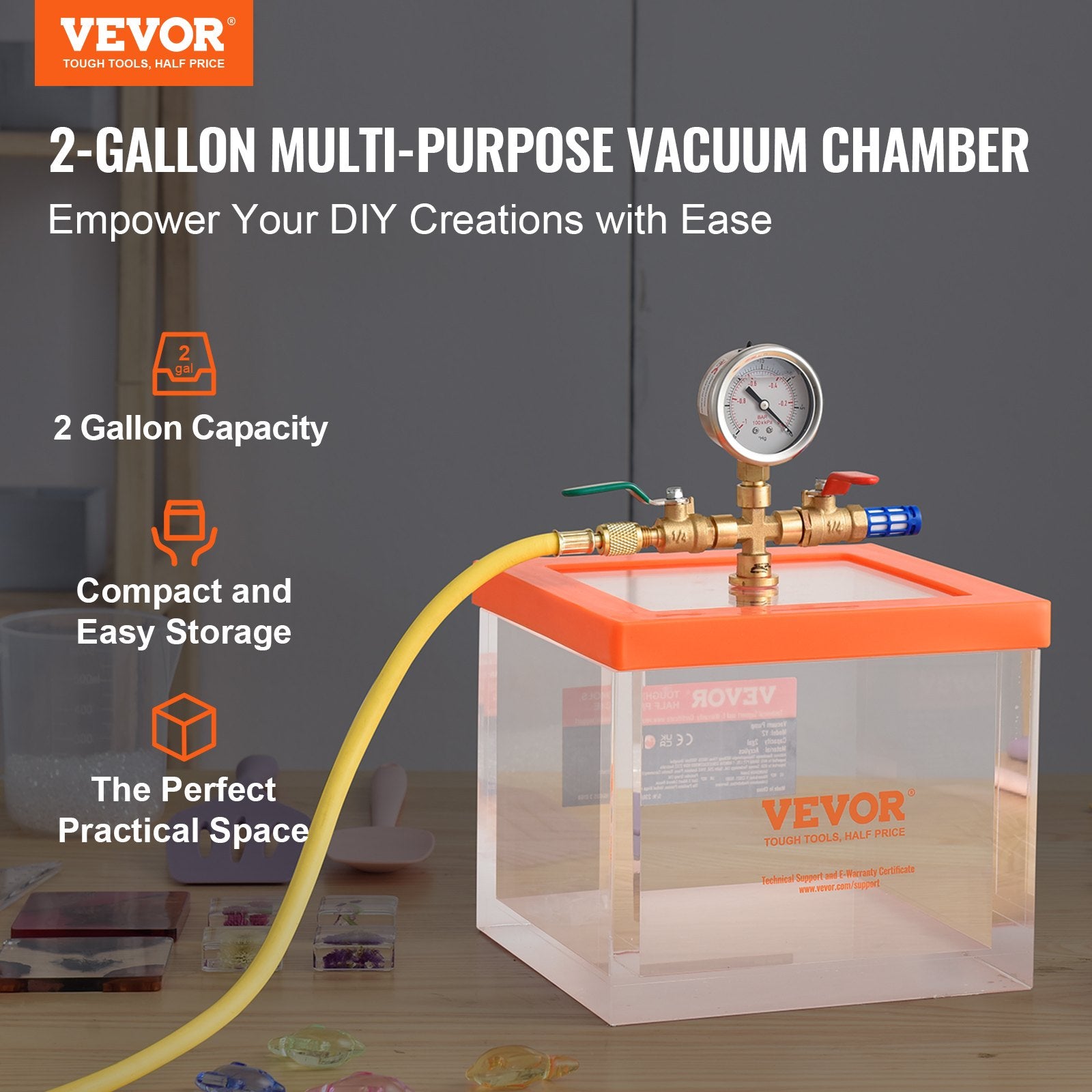 Transparent 2 Gallon Acrylic Vacuum Degassing Chamber for Resin Silica Gel