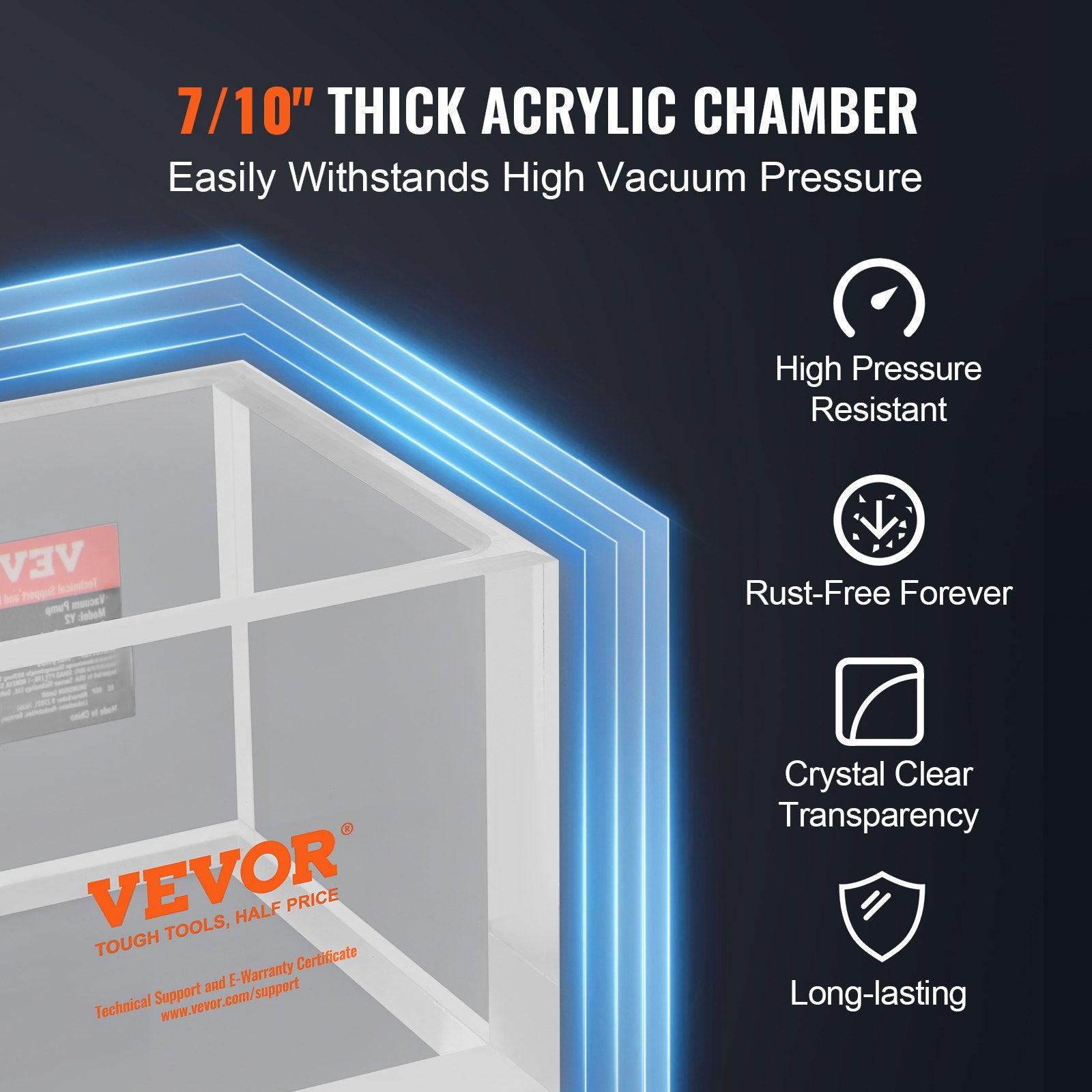 Transparent 2 Gallon Acrylic Vacuum Degassing Chamber for Resin Silica Gel