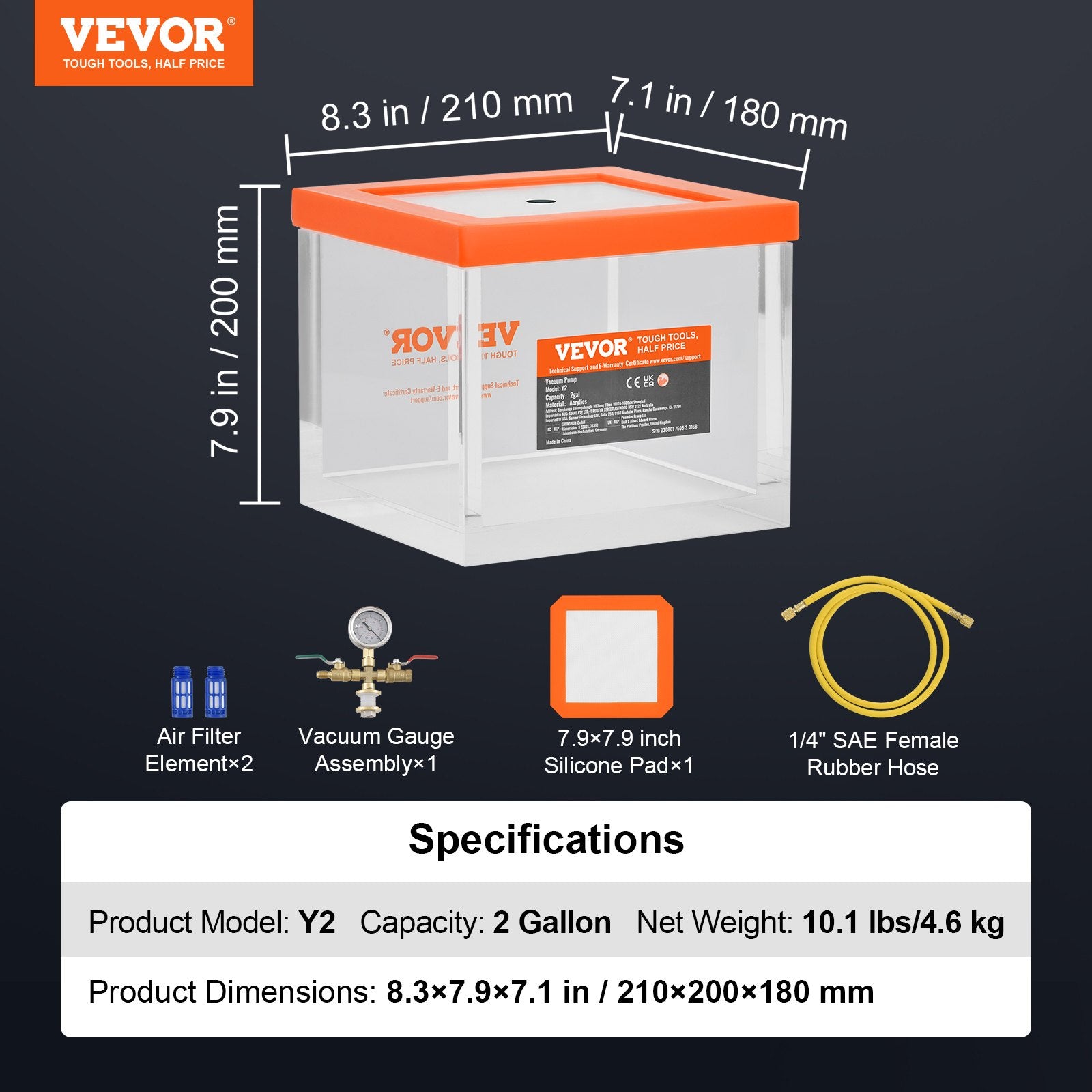 Transparent 2 Gallon Acrylic Vacuum Degassing Chamber for Resin Silica Gel