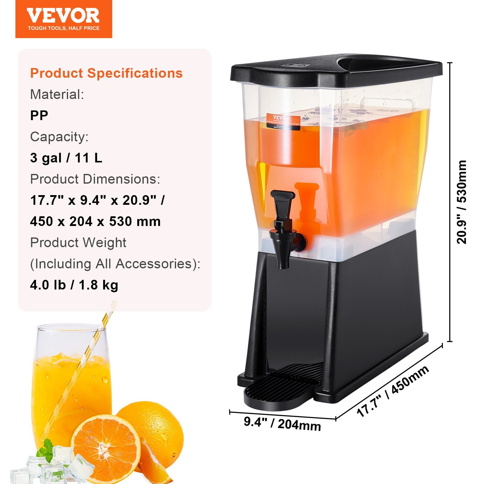 Beverage Dispenser, 3 Gallon Plastic Drink Dispenser with Stand, Spigot, and Lid